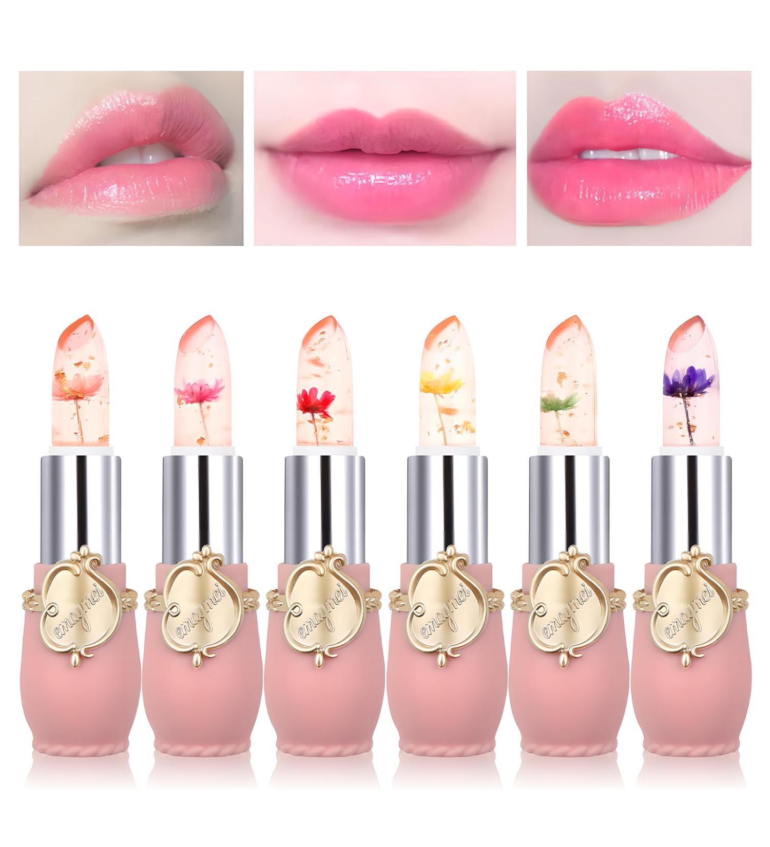 Mengxin Jelly Lipstick Set - 6 Color PH Color Change Waterproof Lip Balm with Flower - Long-lasting Birthday & Christmas Gift - Buy Online on GoSupps.com