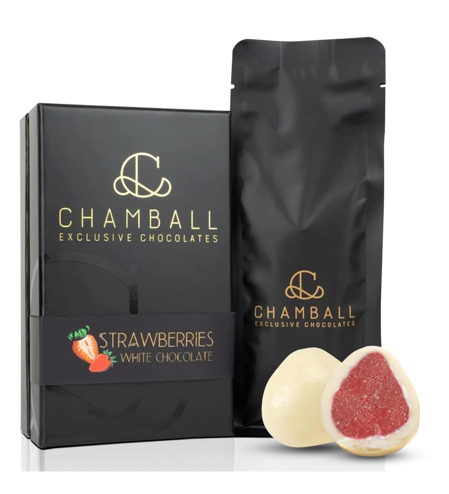 Chamball Fraises Bo te de fraises enrob es de chocolat blanc belge artisanal Bouch e exclusive aux fraises Parfait savourer Assortiment de chocolats Chocolats artisanaux - Buy Online on GoSupps.com