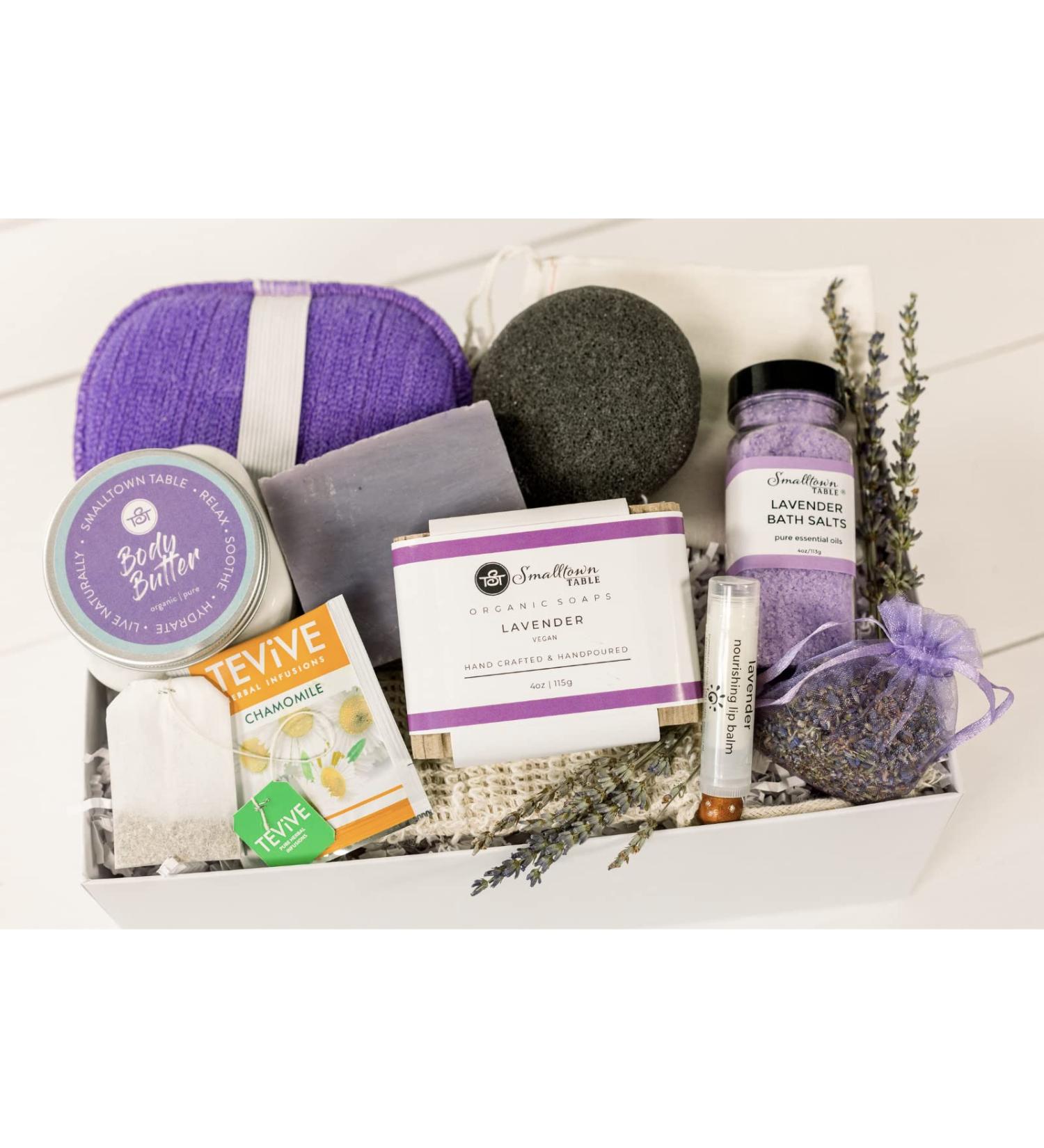 Relaxing Lavender Spa Box for Her - Handmade Soap, Body Butter, Bath Salt Soak - Self Care Gift Set - Buy Online on GoSupps.com