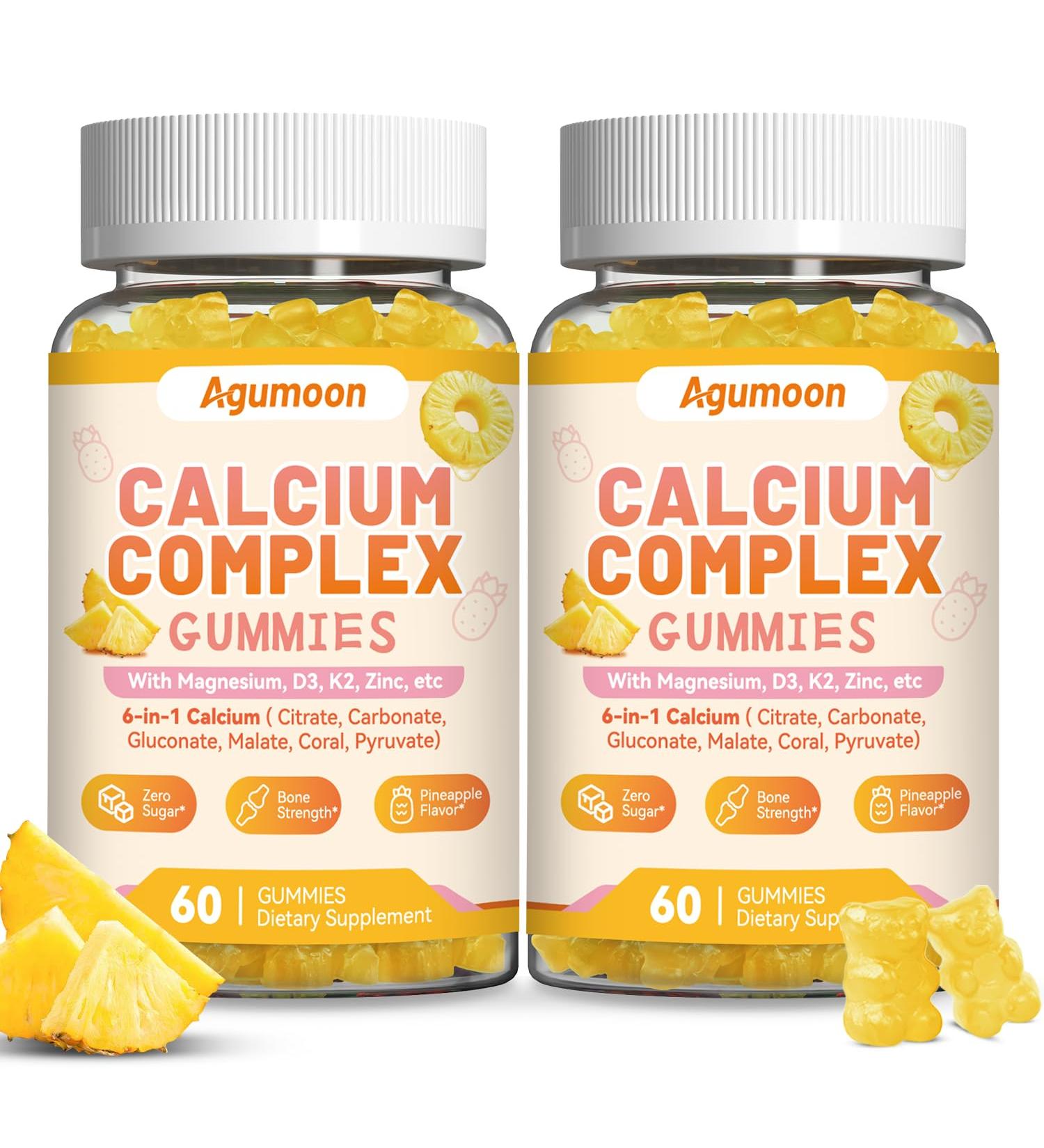 Liposomal Calcium Complex Gummies - 6 Active Types Calcium (Citrate Carbonate Gluconate etc) with Vitamin D3 K2 Magnesium & Zinc for Bone & Immune Support - 120 Gummies - Buy Online on GoSupps.com