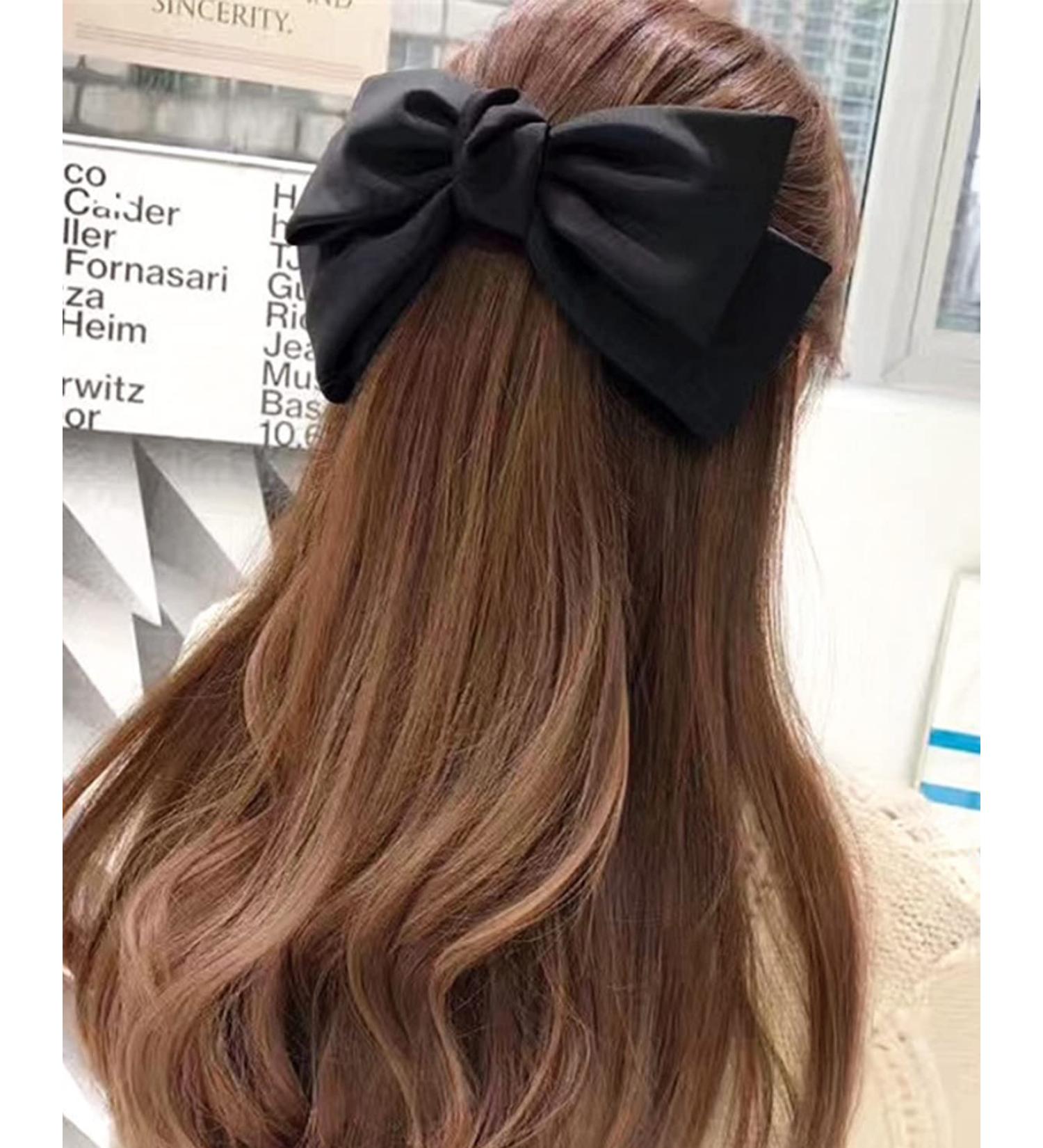Black Satin Bow Barrette - Handmade Hair Clip for Girls & Women | 90's Summer Decor Accessory | Birthday Gift - Buy Online on GoSupps.com