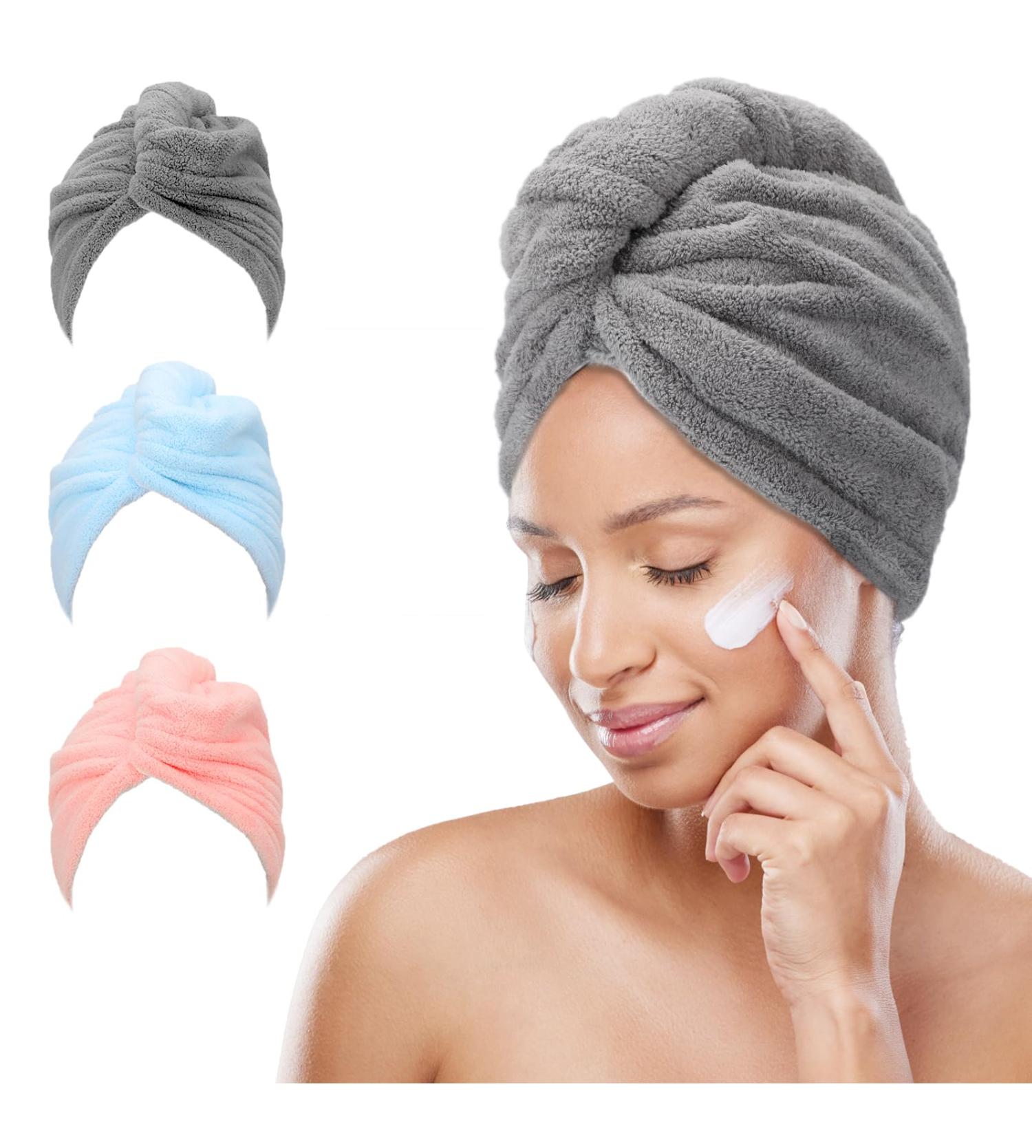 FREATECH Microfiber Hair Turban - Quick-Drying Towel for Women & Kids | Soft Absorbent Frizz-Free Hair Towel - 3 Colors: Pink Light Blue Gray - Buy Online on GoSupps.com