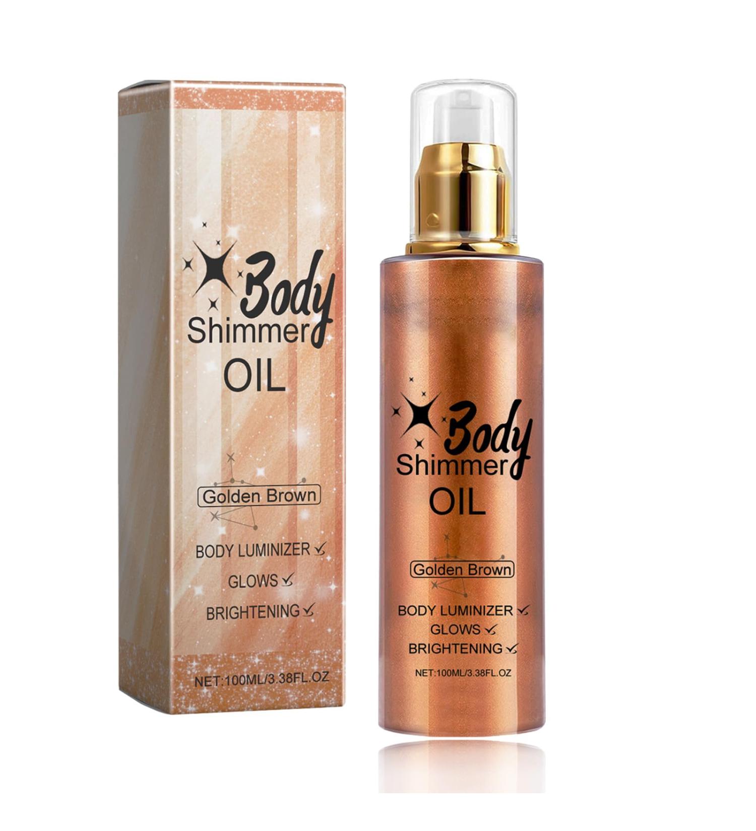 Golden Brown Shimmer Body Oil - Body Shimmer Oil for Body & Face - Natural Body Glow Oil - Waterproof Highlighter Body Luminizer Shimmering Oil - Non-sticky Shimmer Moisturiser (100ml) - Buy Online on GoSupps.com