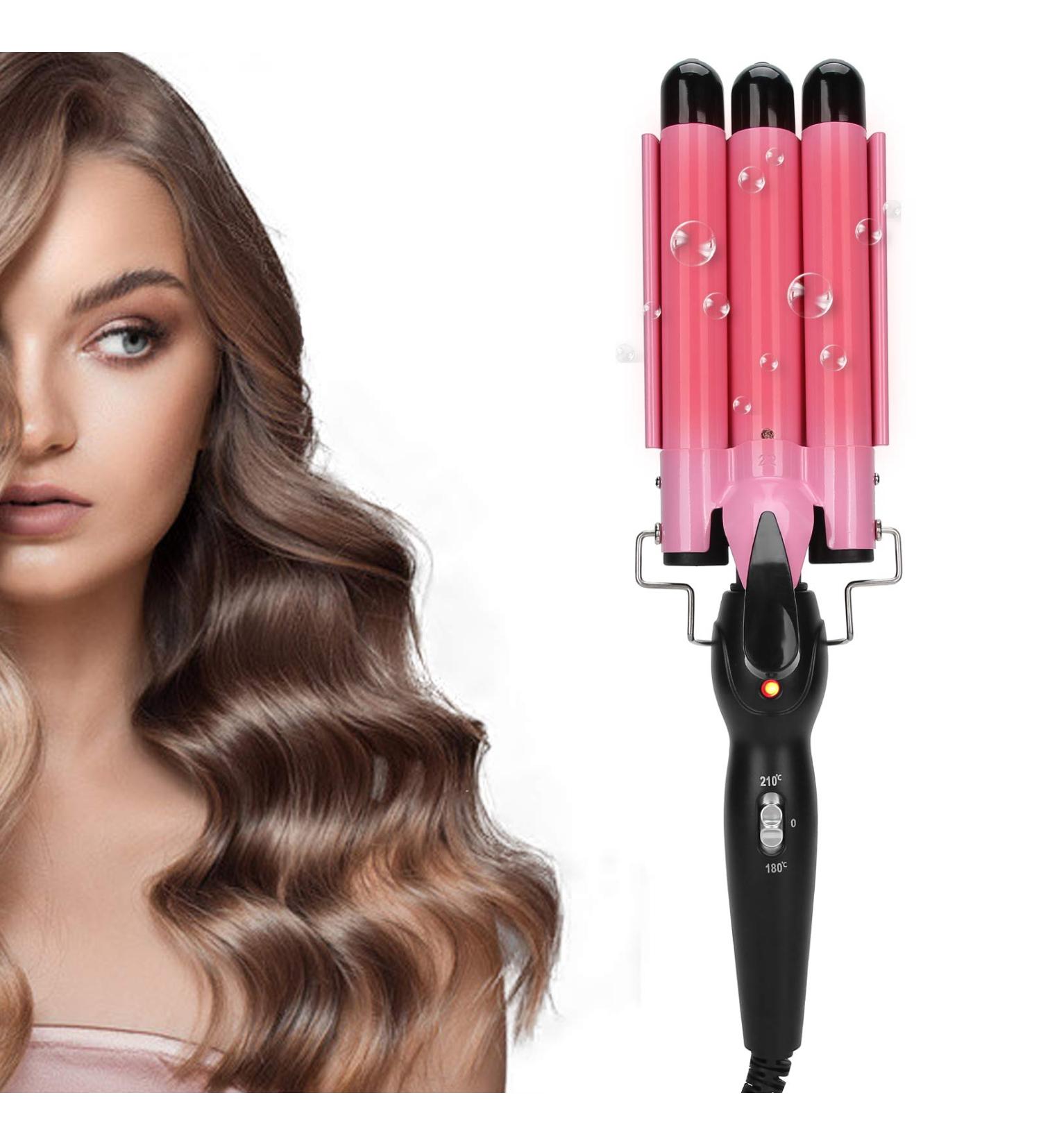 3 Barrel Hair Waver - Adjustable Temperature Crimper for Beachy Waves | Fast Heat Up | Compatible with All Hairstyles (Pink 22mm - Buy Online on GoSupps.com
