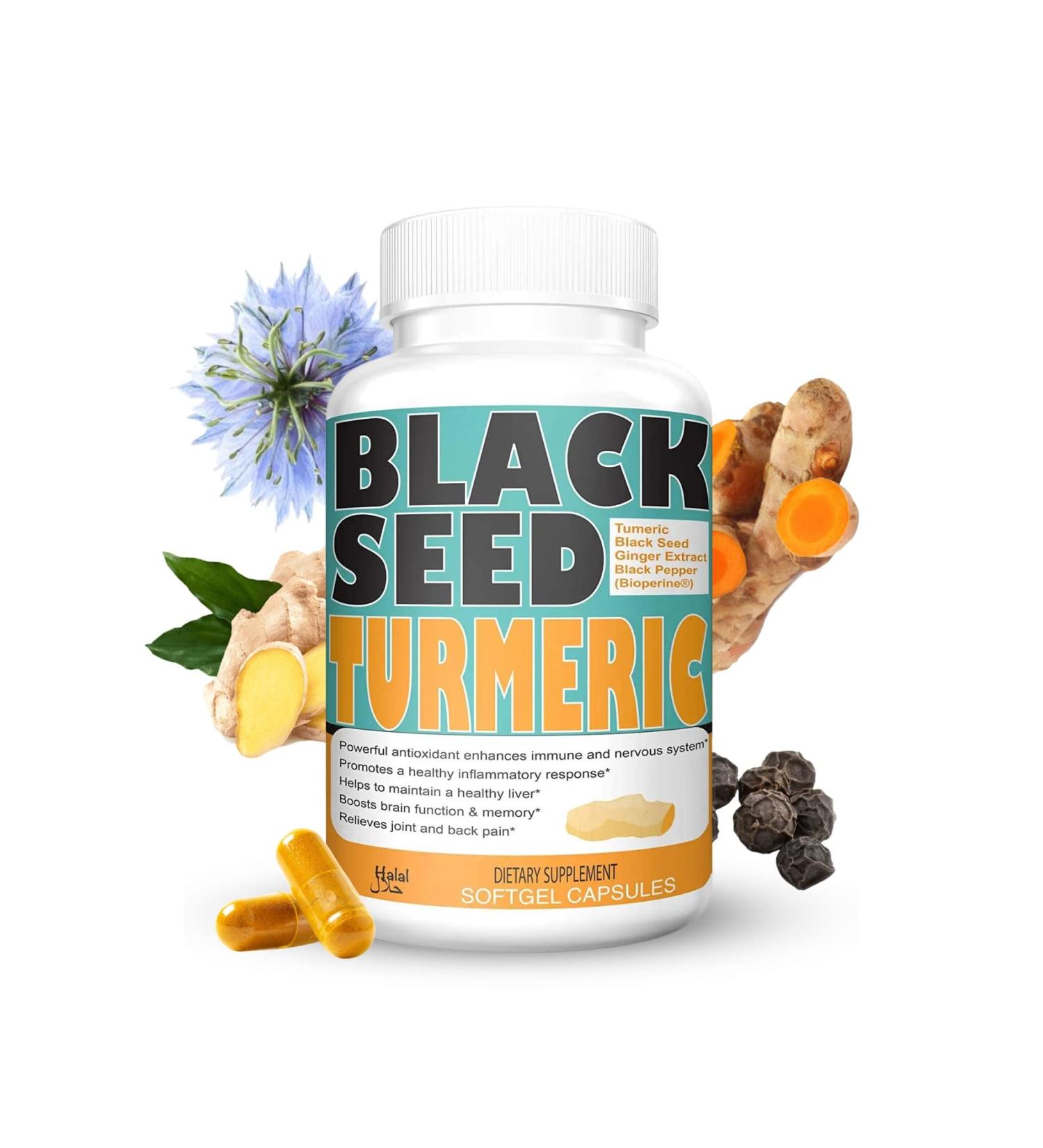 Pure Halal Turmeric Curcumin with Black Seed Powder 150mg - 60 Capsules - Buy Online on GoSupps.com