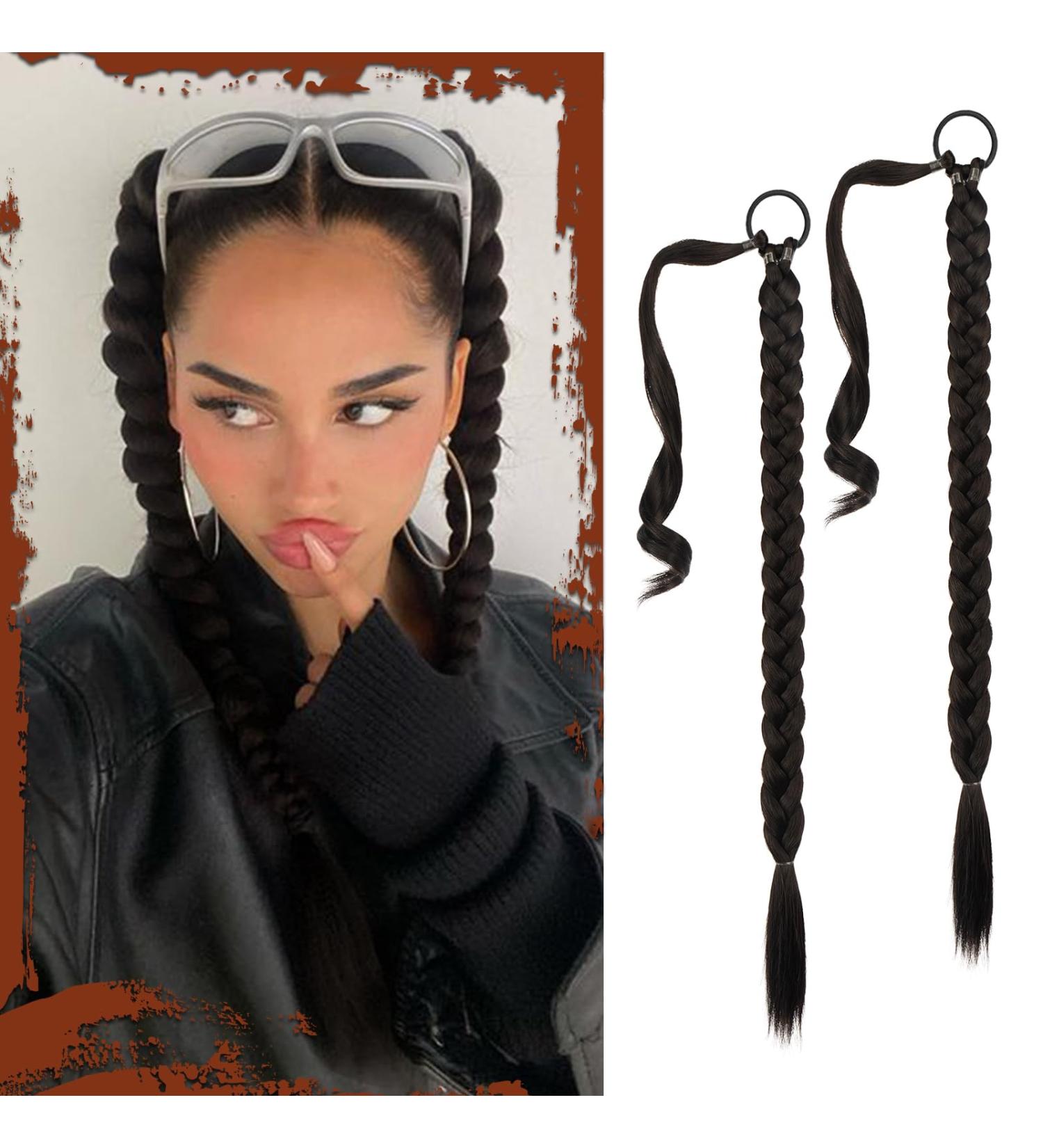 Sofeiyan Long Braid Ponytail Extension with Hair Tie Straight Sleek Wrap Around Hair Extensions Braid Pony Tail Fluffy Natural Soft Synthetic Hairpieces for Women Daily Wear 2Pcs 26 inch-Black Brown 26 Inch (Pack of 2) Black Brown - Buy Online on GoSupps.com