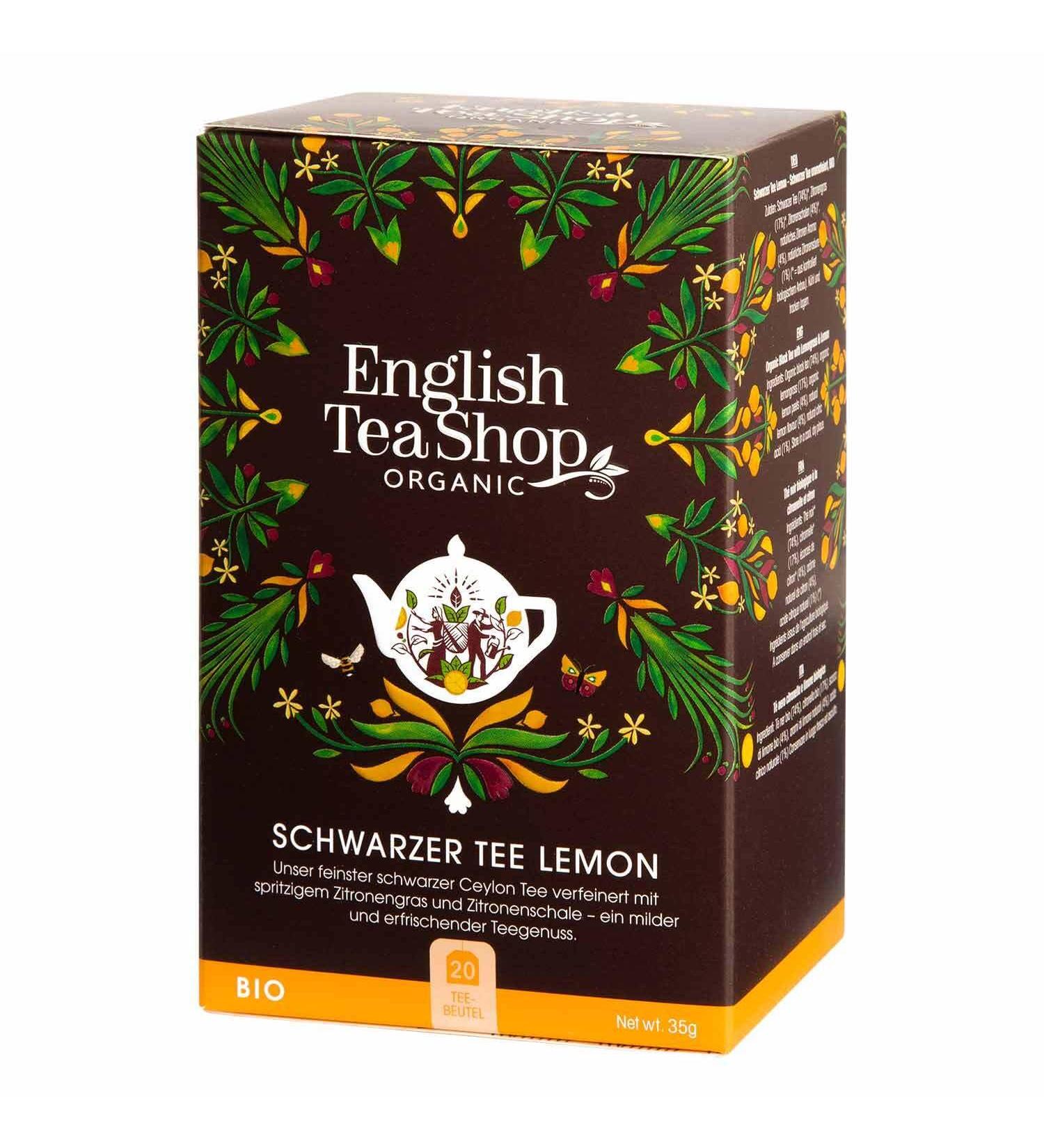 English Tea Shop - Organic Lemon Black Tea - Box of 20 black tea bags with lemon