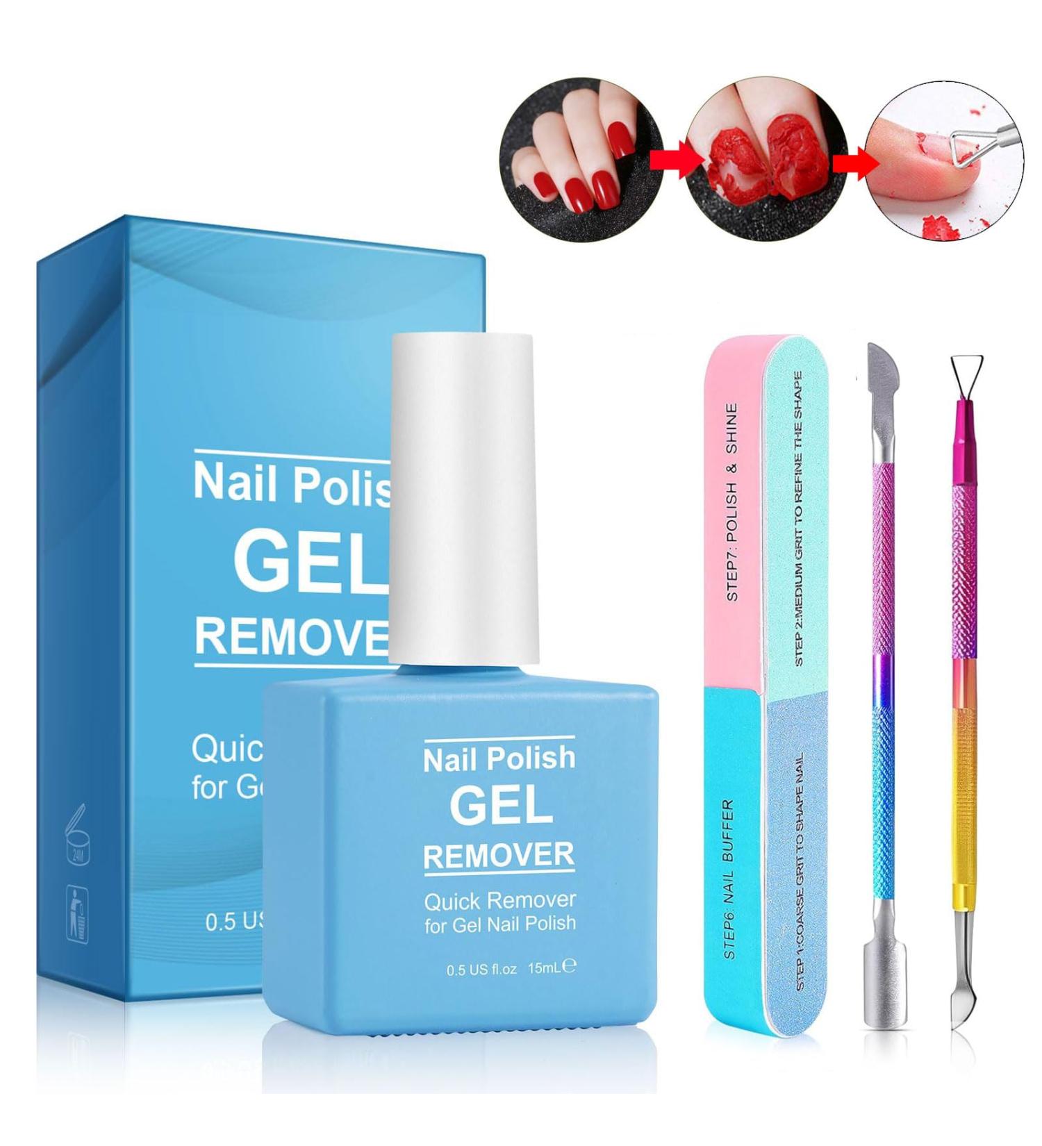 Quick Gel Nail Polish Remover Set | Shape N Buff & Cuticle Pusher | Effortless 2-5 Min Removal | Colorful Nail Care Essentials - Buy Online on GoSupps.com