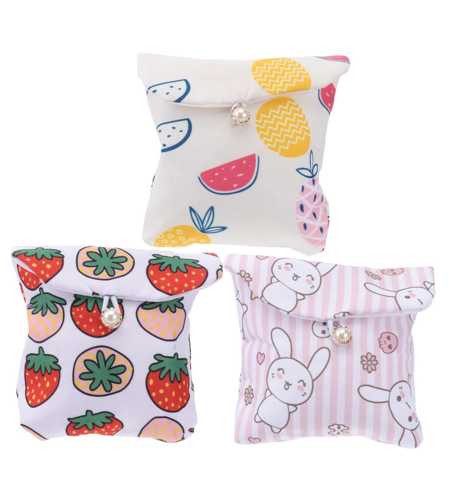 Fomiyes 3-Pack Ladies Menstruation Bandage Bag - High Capacity Sanitary Pad Organizer for Girls - 13x13x1cm Washable & Colorful - Buy Online on GoSupps.com