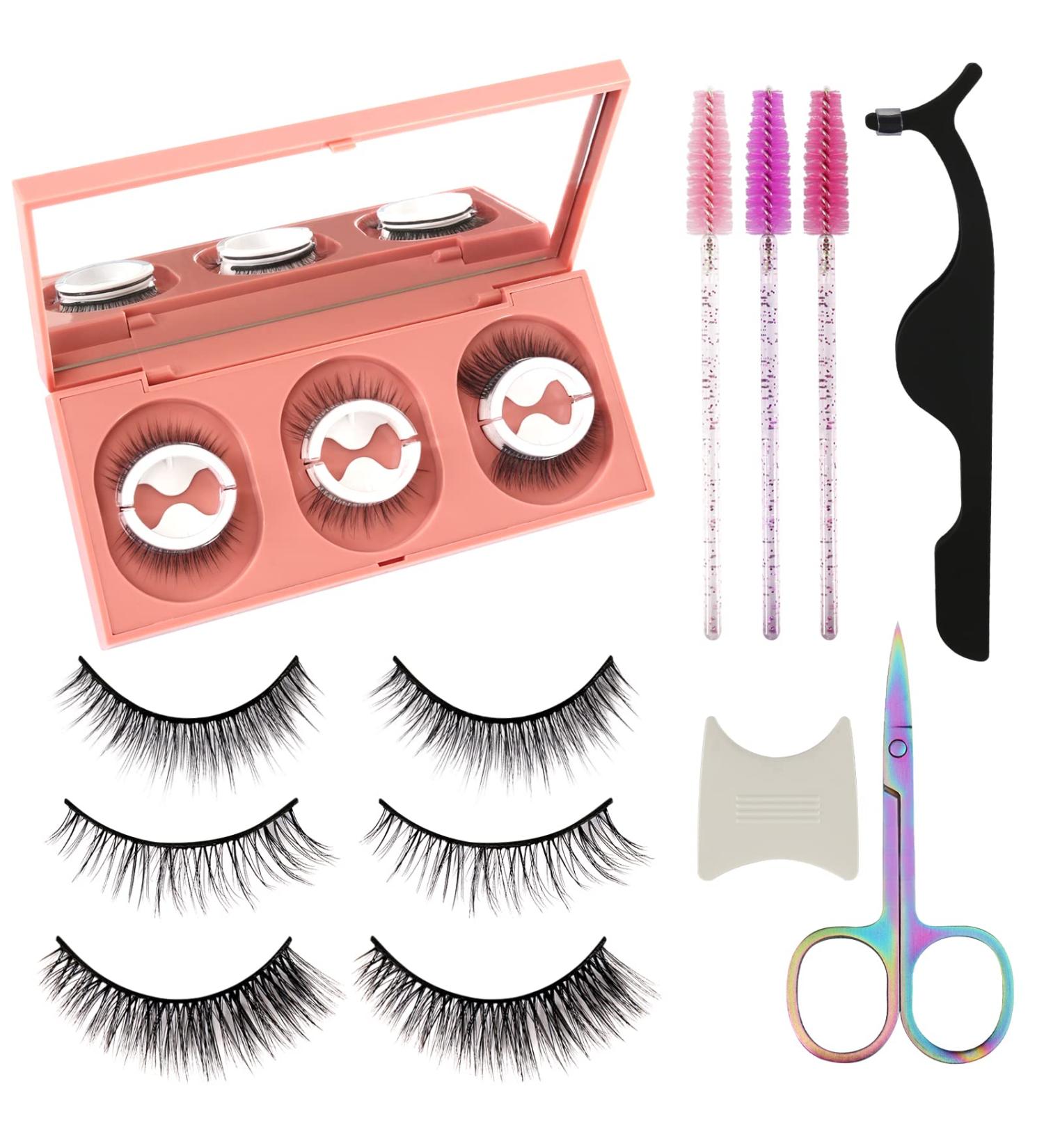 Leezead Self Adhesive Natural Look False Eyelashes - Waterproof Reusable Faux Mink Lashes Pack - Wispy Fake Eyelashes Kit with Tool - No Glue Needed - Buy Online on GoSupps.com