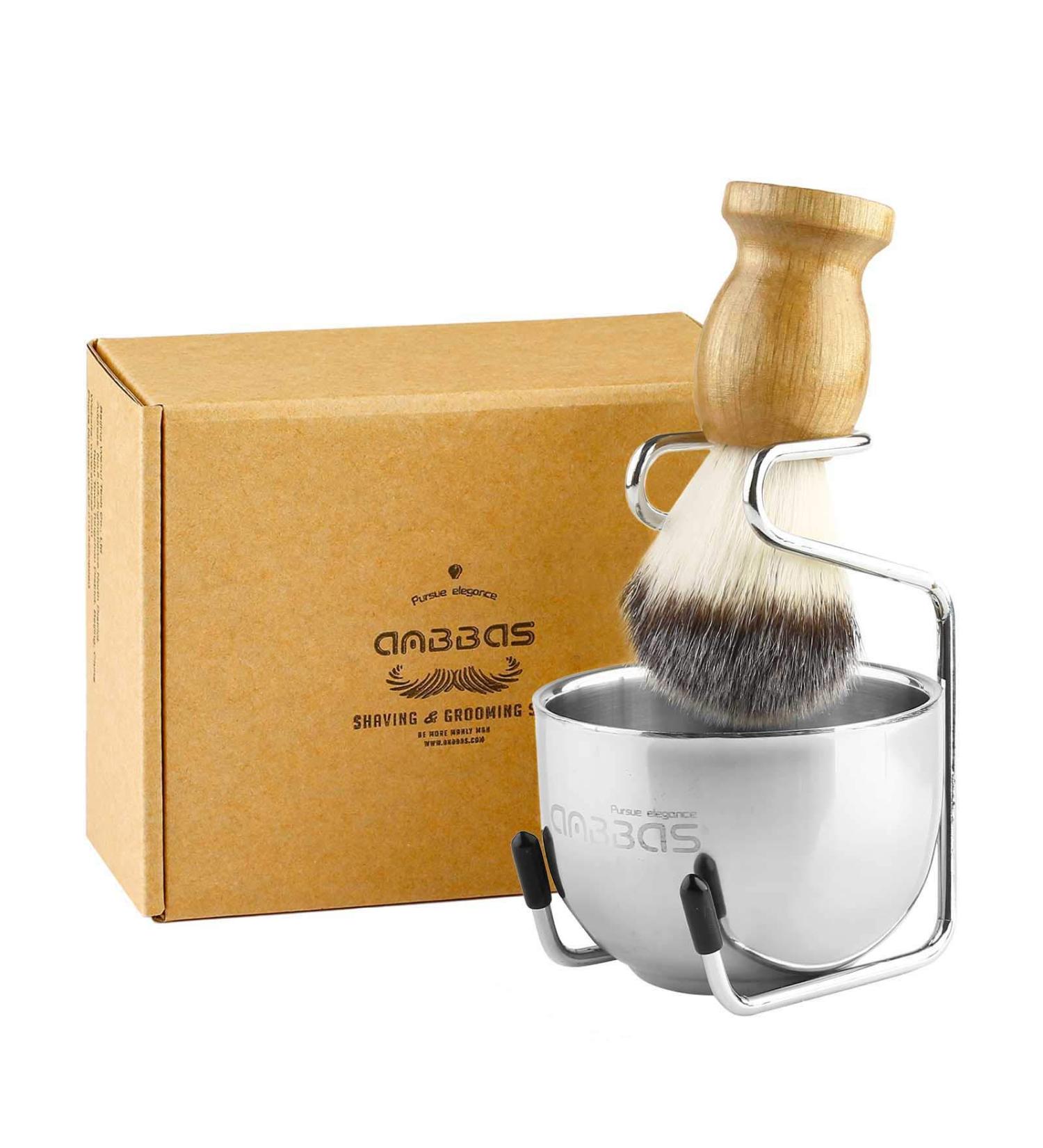 Anbbas Synthetic Badger Hair Shaving Brush Set with Stainless Steel Stand and Bowl - Buy Online on GoSupps.com