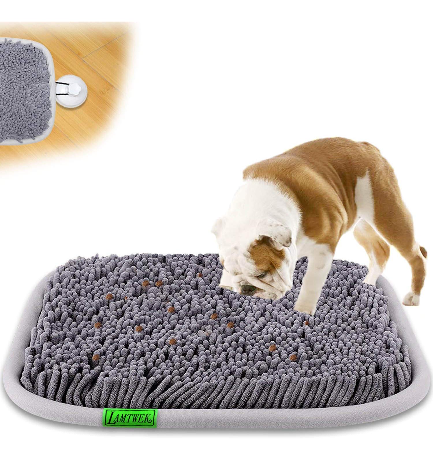 LAMTWEK Snuffle Mat for Dogs 17 x 21 - Interactive Feed Game for Boredom and Stress Relief - Machine Washable Grey - Buy Online on GoSupps.com