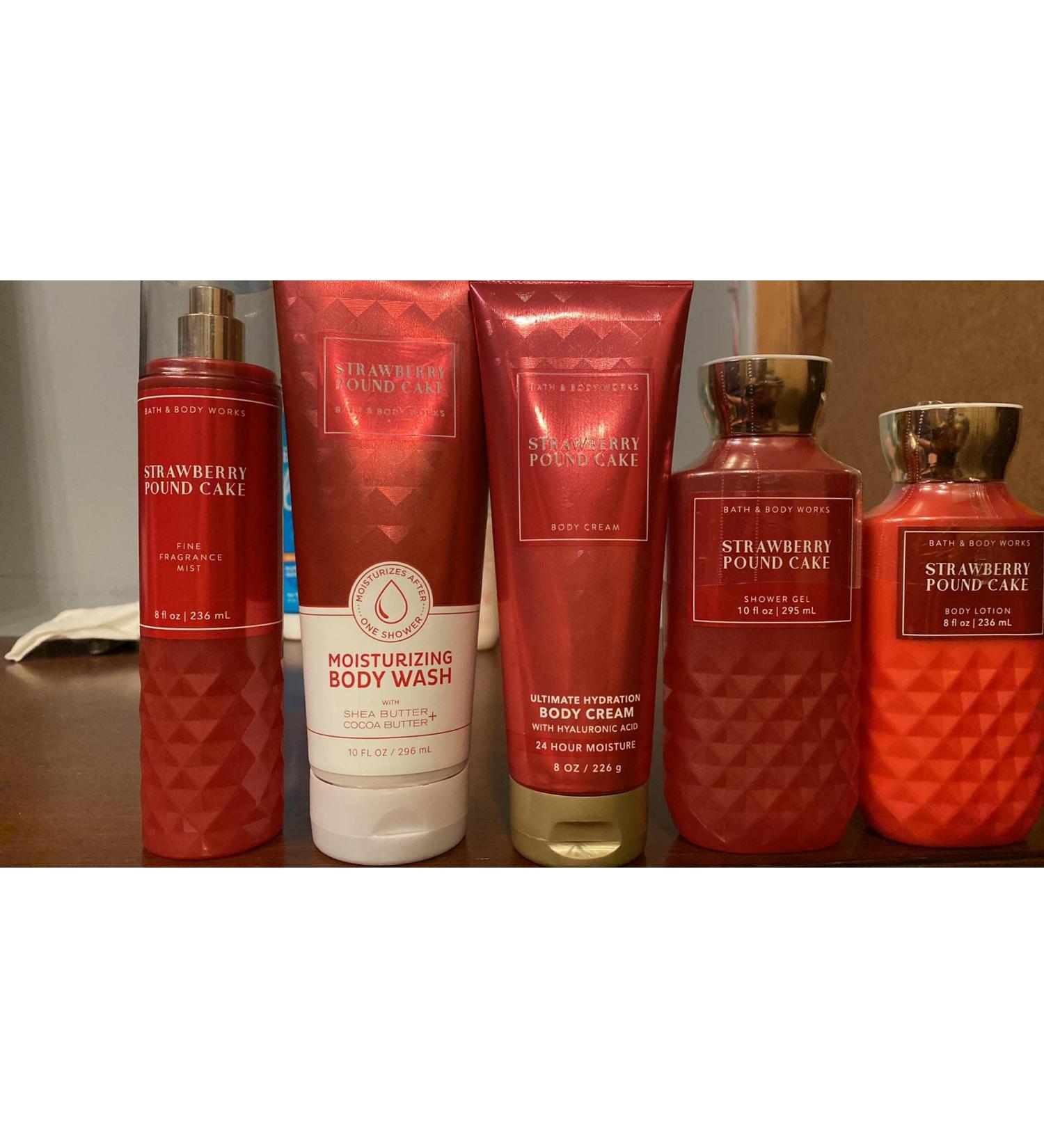 Bath & Body Works Strawberry Pound Cake Skin Care Bundle - Wash, Mist, Cream, Shower Gel, Lotion (Full Size) - Buy Online on GoSupps.com