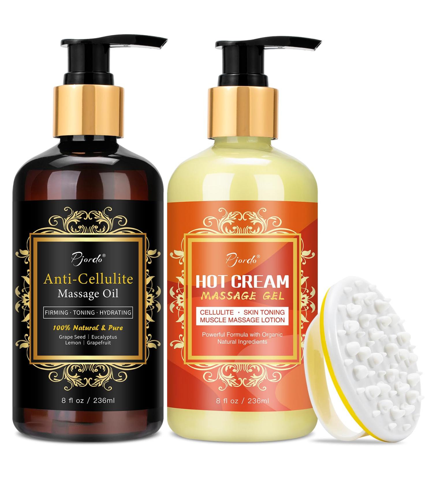 Anti Cellulite Massage Oil & Hot Cream Set Natural Firming Treatment for Legs Arms & Butt | Soothes Muscles & Moisturizes Skin (8 Fl Oz - Buy Online on GoSupps.com