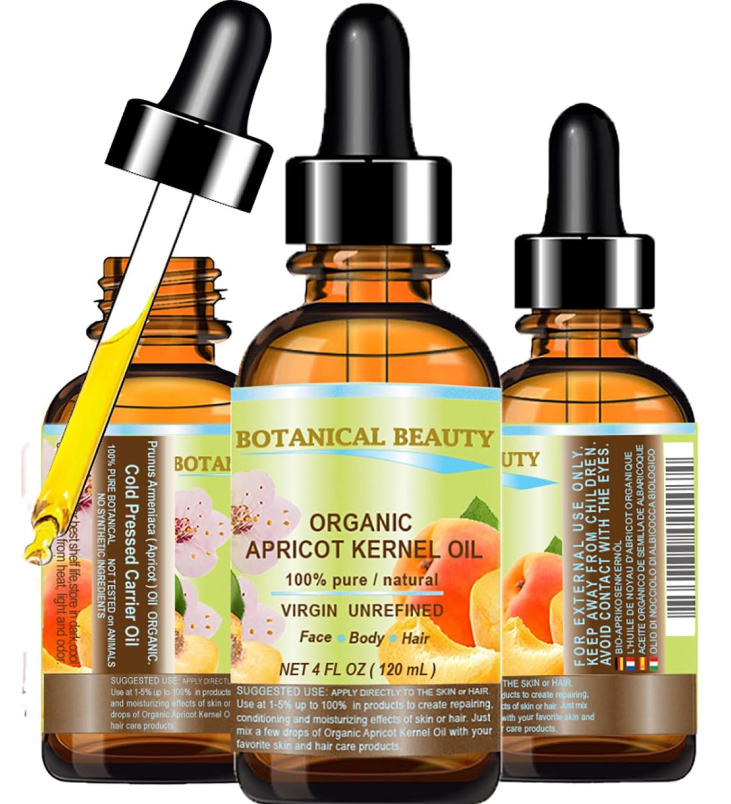 Buy Organic Apricot Kernel Oil - 100% Pure Virgin Cold Pressed Carrier Oil for Face Hair Body & Nails | Anti-Aging | 4 oz - Botanical Beauty - Buy Online on GoSupps.com