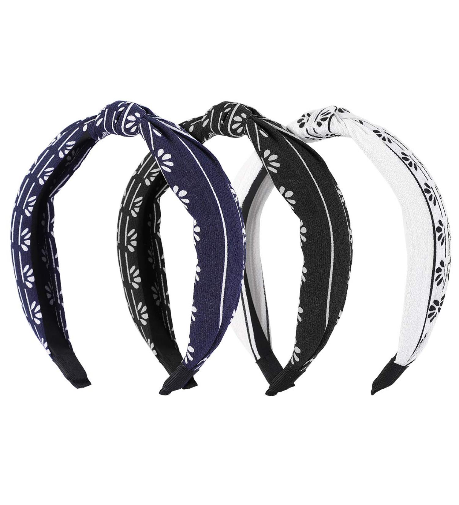 Shop Lurrose Handmade Fabric Hair Bands - 3 Piece Set | Women s Wide Knot Hair Accessories in White Blue Black - Buy Online on GoSupps.com