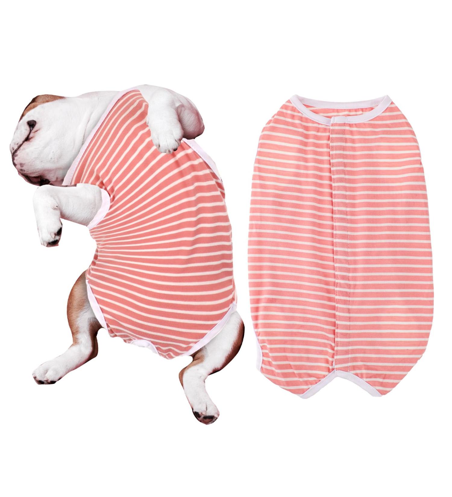 WLLHYF After Surgery Dog Recovery Onesie Comfortable Puppy Post Neuter Surgery Shirt Cone Alternative Wound Protective Body Suit Clothes for Large Small Dogs (Pink White Stripe) (Small) - Buy Online on GoSupps.com