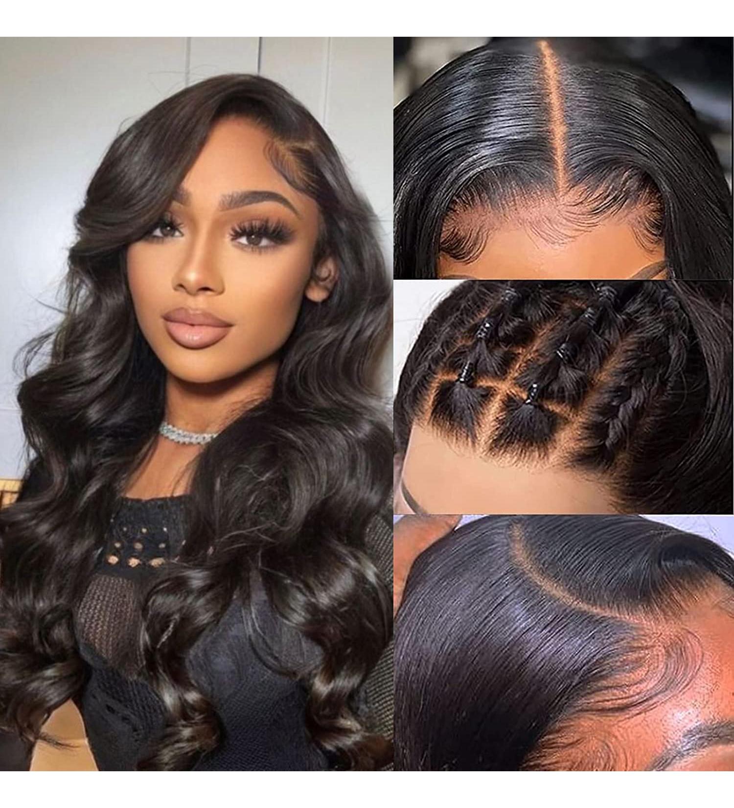 16 Body Wave Lace Front Wig 4x4 HD Transparent Lace Closure 150% Density Glueless Human Hair Pre Plucked with Baby Hair - Natural Black Women's Wig - Bleached Knots (16) - Buy Online on GoSupps.com