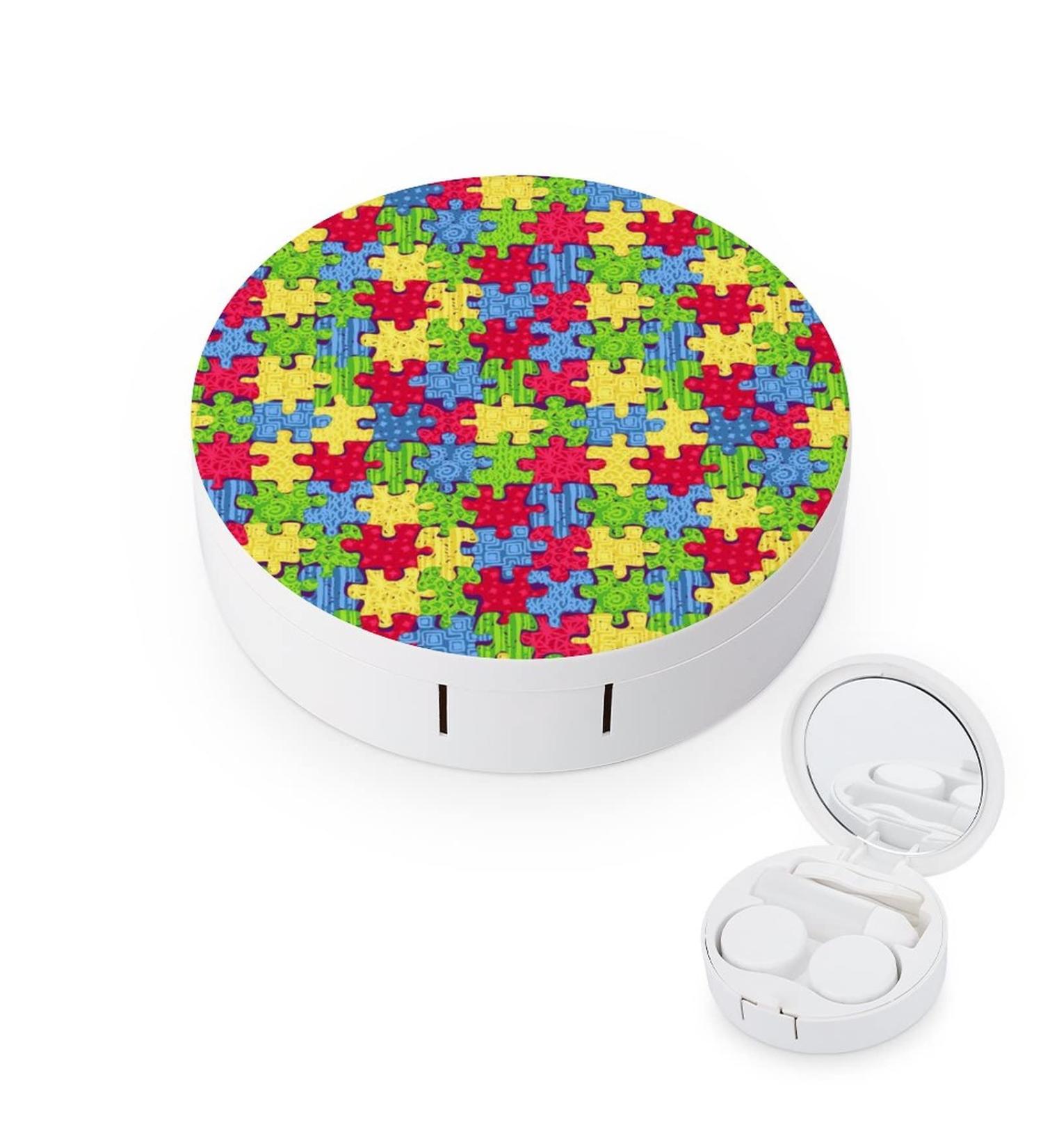 Autism Awareness Round Case For Contact Lens Kit Storage Box with Mirror Printed - Buy Online on GoSupps.com