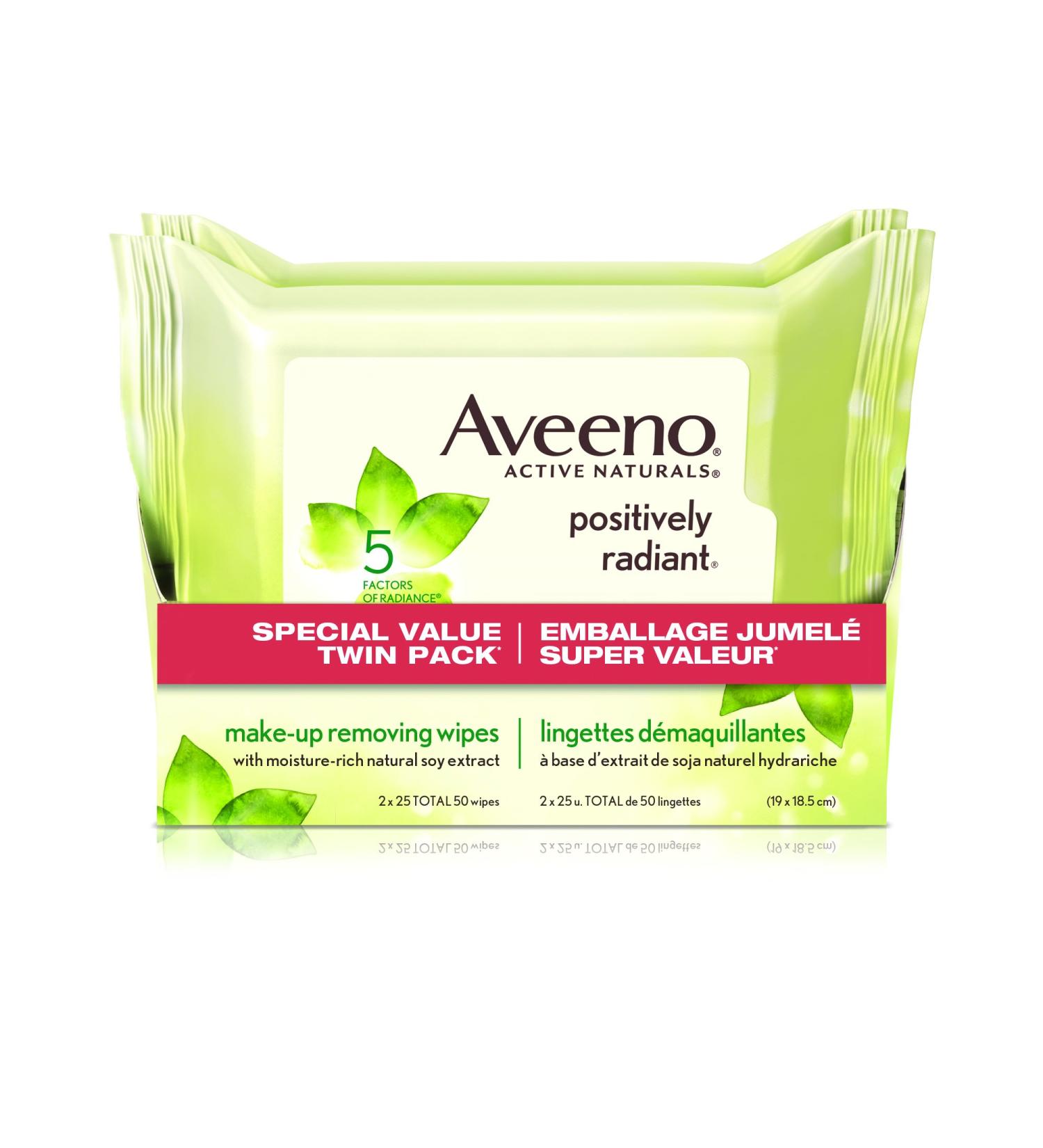 Aveeno Positively Radiant Makeup Removing Wipes - 25 Count (Pack of 2) - Buy Online on GoSupps.com