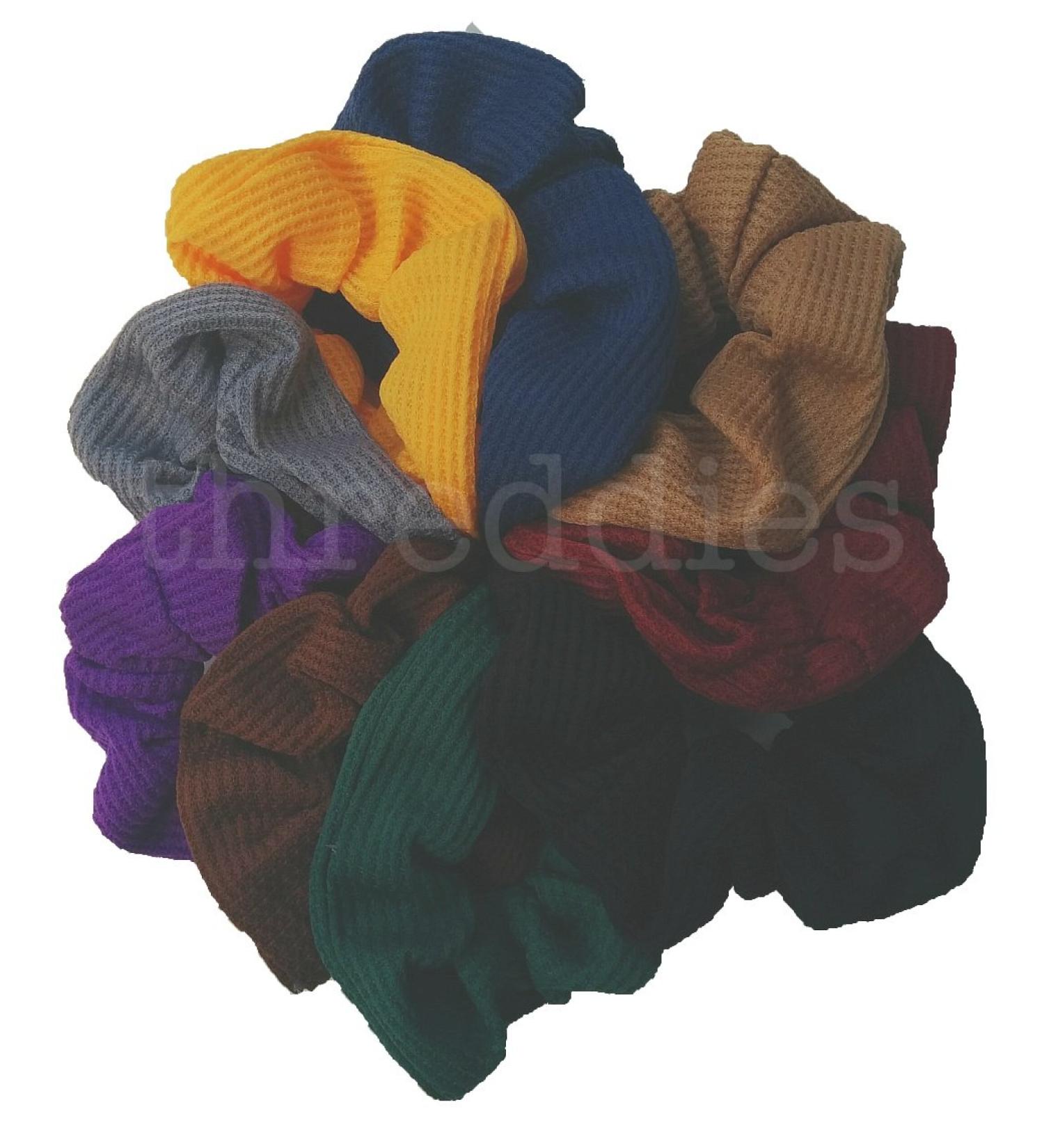 Scrunchie Set  9 Thermal Cotton Scrunchies  90s Style (Dark Colors)