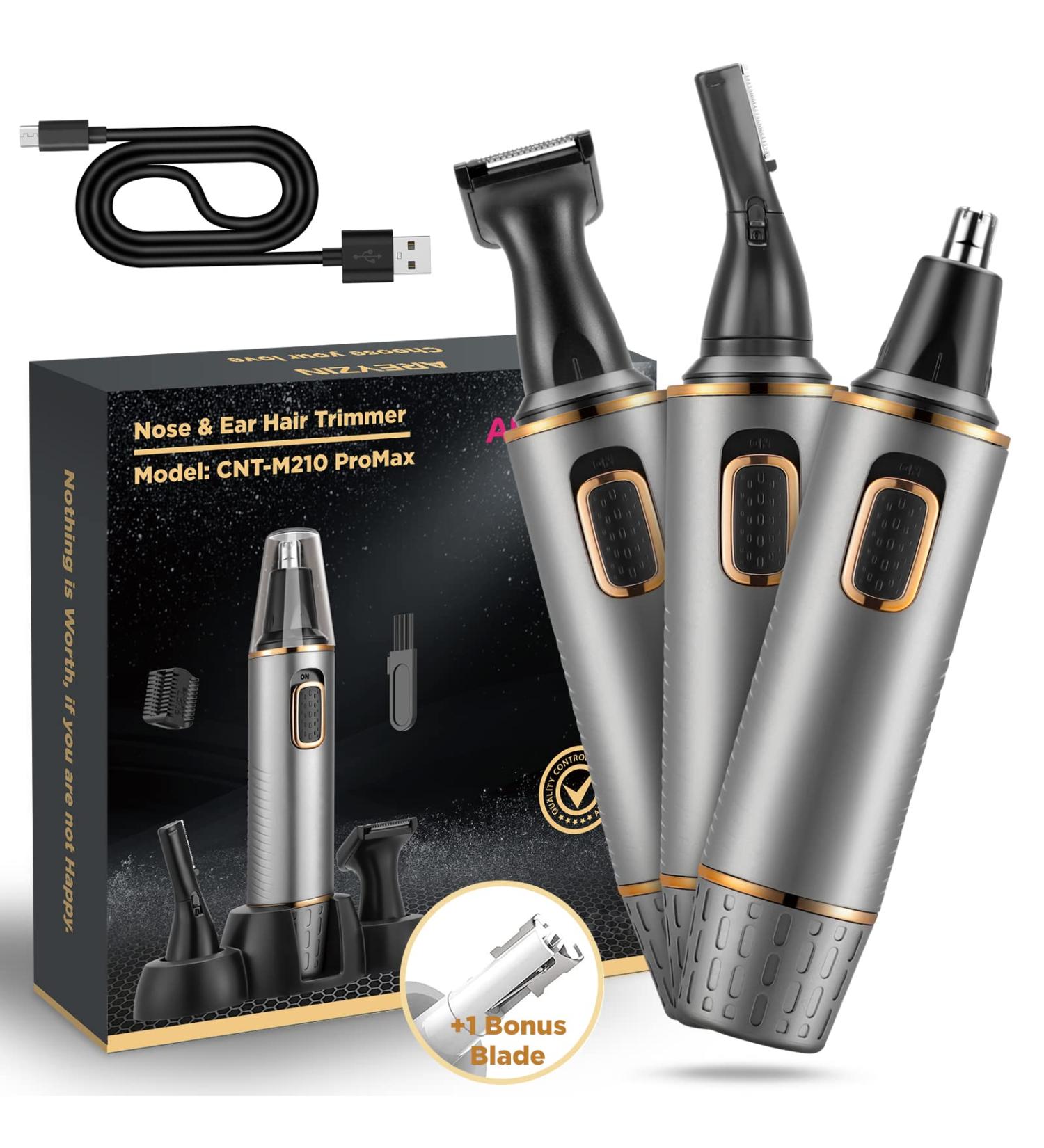 AREYZIN Rechargeable 3-in-1 Ear and Nose Hair Trimmer for Men - Professional Electric Shaver for Beard, Facial, and Body Hair - Wet/Dry Use - Silver - Buy Online on GoSupps.com