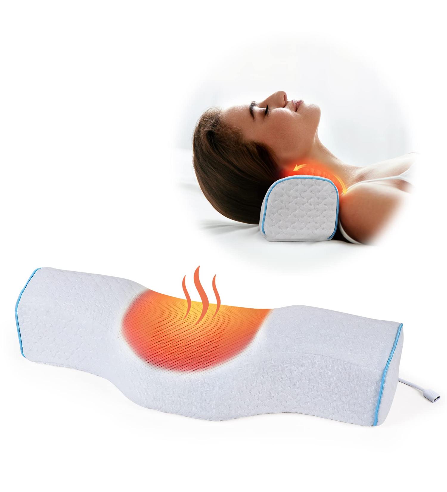 Heated Memory Foam Neck Pillow with USB Graphene Heating for Pain Relief - White - Buy Online on GoSupps.com