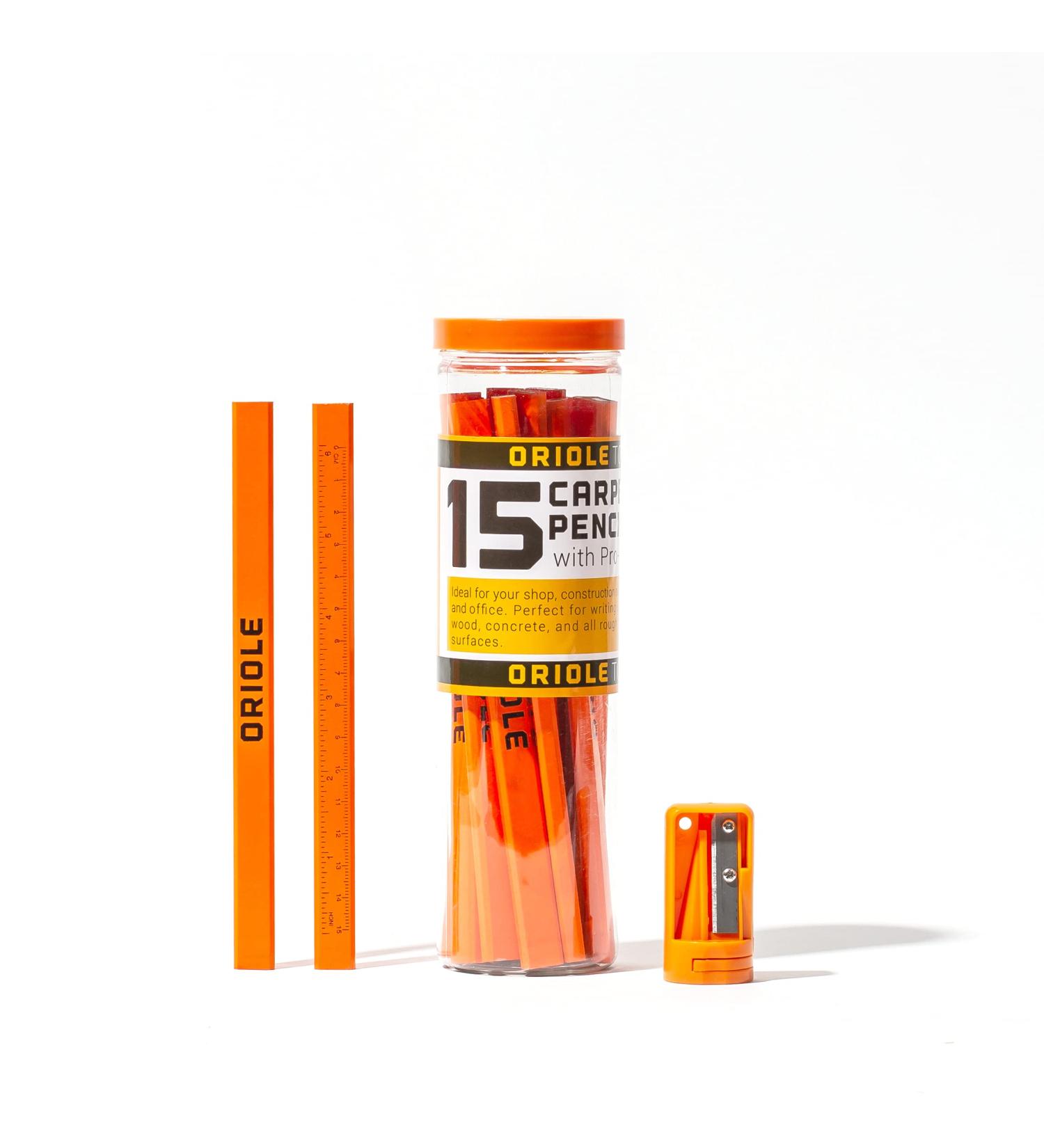 Orange Carpenter Pencil Set - Includes 15 Flat Construction Pencils with Printed Ruler  1 Carpenter Pencil Sharpener & 1 Clear Storage Container - Smoothly Write on Wood  Concrete & Stone - Pencil Kit - Buy Online on GoSupps.com