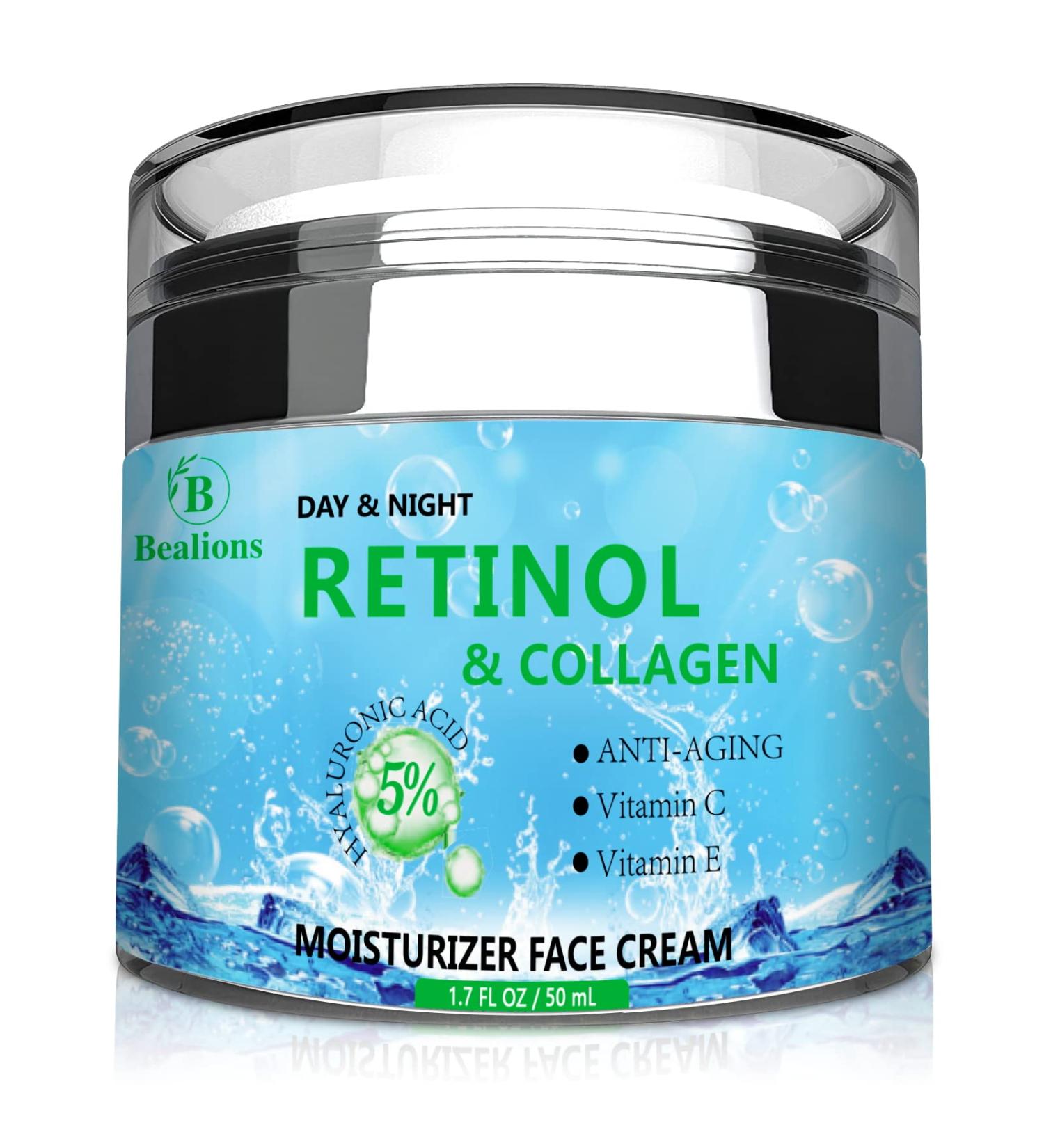 Retinol Collagen Cream with Hyaluronic Acid for Anti-Aging & Moisturizing - Vitamin C+E Face Moisturizer for Firming Skin & Wrinkle Reduction - Natural Ingredients by USA Brand - Buy Online on GoSupps.com
