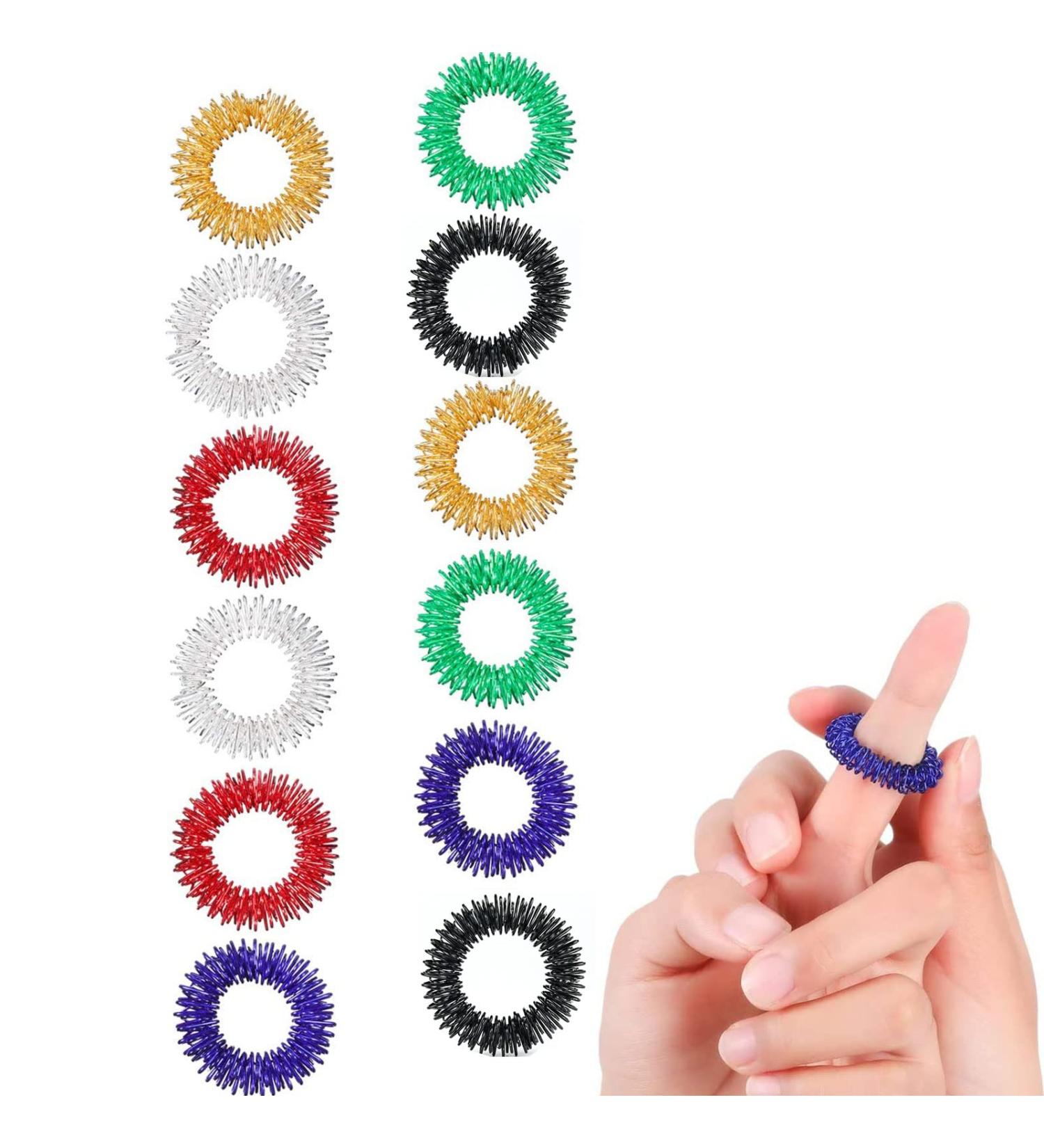 12 Pieces Acupressure Rings - Finger Massage Therapy for Stress Relief & Anxiety Relief | Quiet Stress Reducer for Young Adults - Buy Online on GoSupps.com