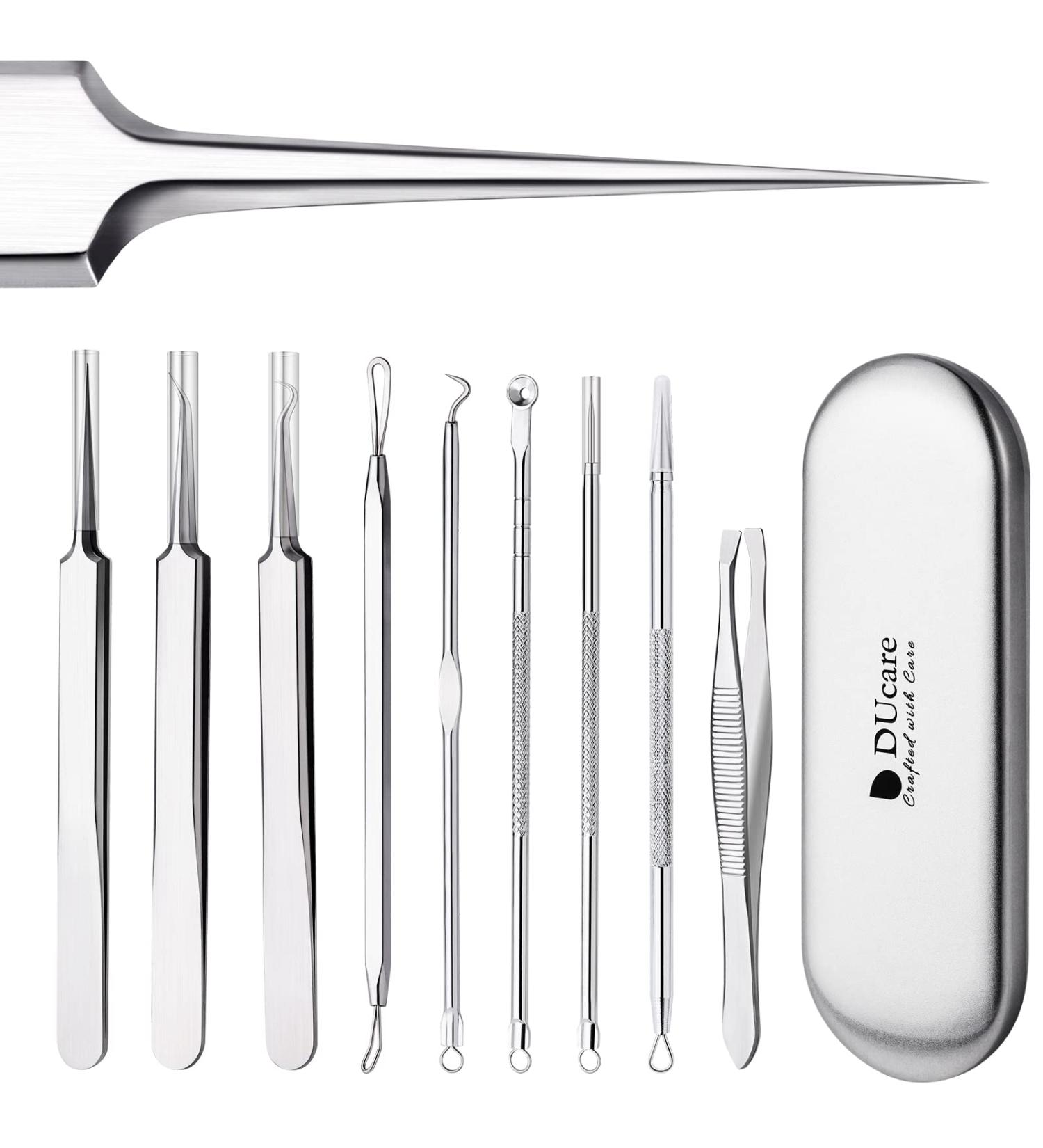DUCare Blackhead Remover Tools Set - 9 Pcs Pimple Popper Kit with Metal Case for Blackheads, Pimples, Zit Removal - Whitehead Extractor Tools - Buy Online on GoSupps.com