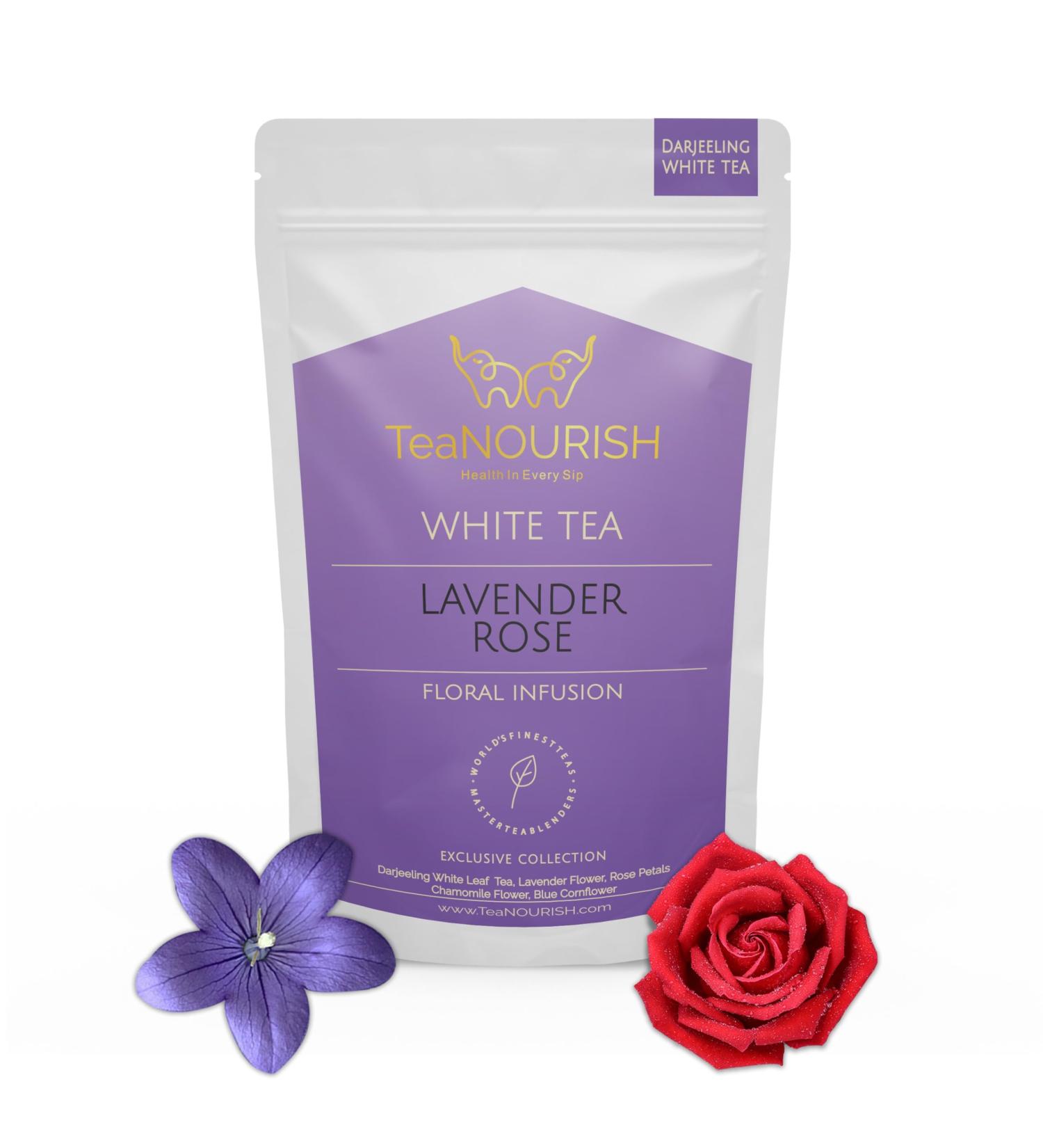 Buy Teanourish Lavender Rose White Tea - Darjeeling Silver Needles Blend with Chamomile & Cornflower | 50g Pack - International Shipping Available - Buy Online on GoSupps.com