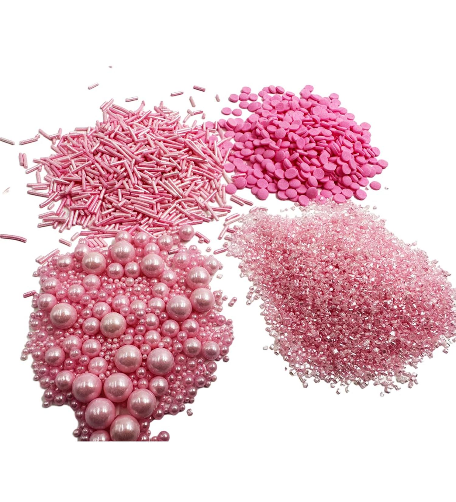 Edible Sprinkle Pink Mix 120g/4.2oz 4-Kind Perfect for Cake Decorations Baking Ice Cream Cookies Cupcake Topper Parties Pink Sprinkle Mix for Cake and Cupcake Decorating (Pink) - Buy Online on GoSupps.com
