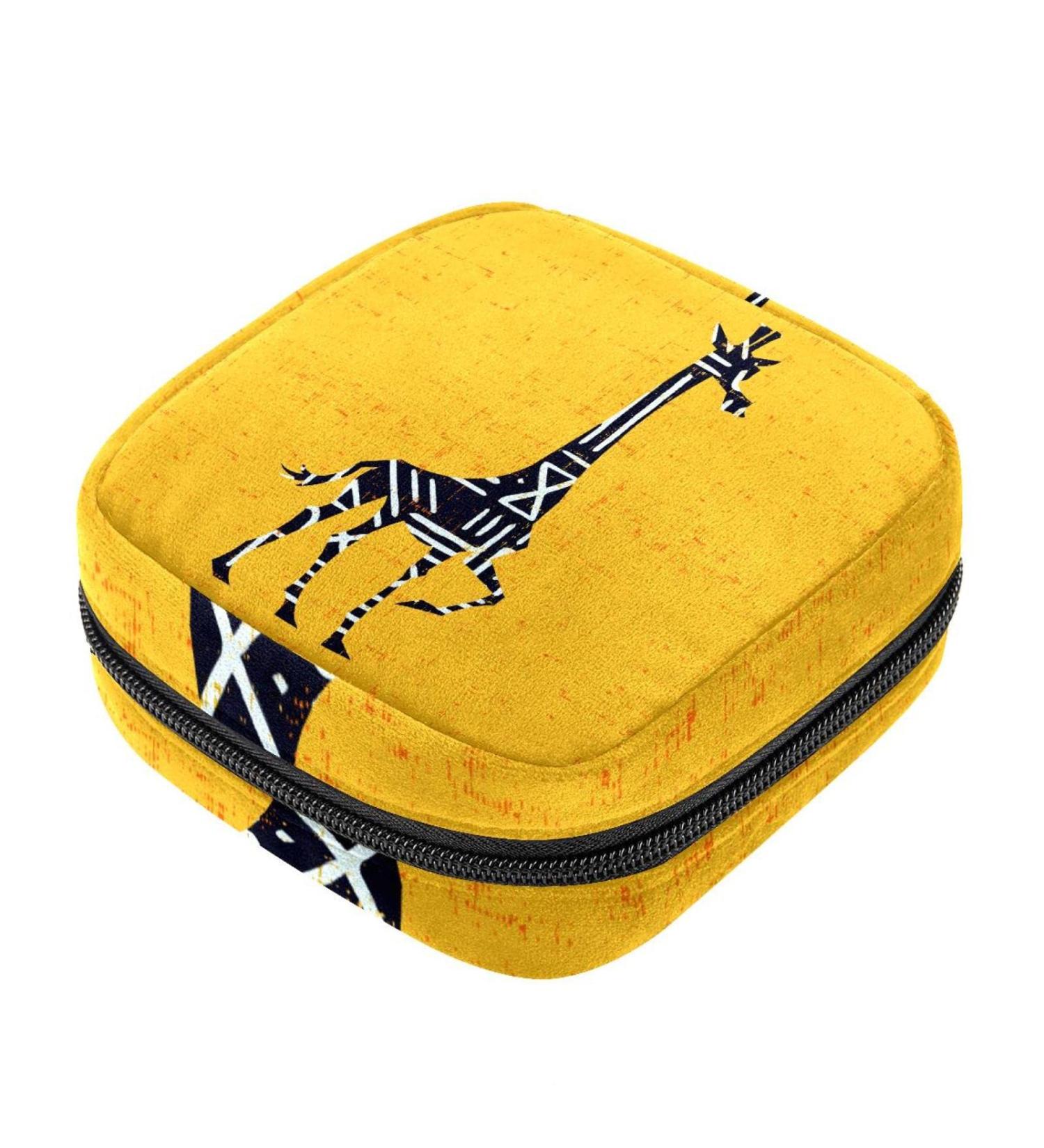 Yellow Animal Print Sanitary Napkin Storage Bag - Portable & Spacious First Period Pads/Tampons Holder for Girls & Women - Travel Makeup Bag - Multicoloured - Buy Online on GoSupps.com