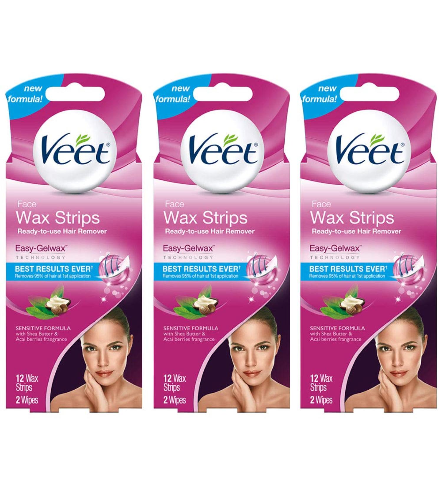 VEET ReadyToUse Wax Strips Hair Remover Face 12 ea - Pack of 3 - Buy Online on GoSupps.com