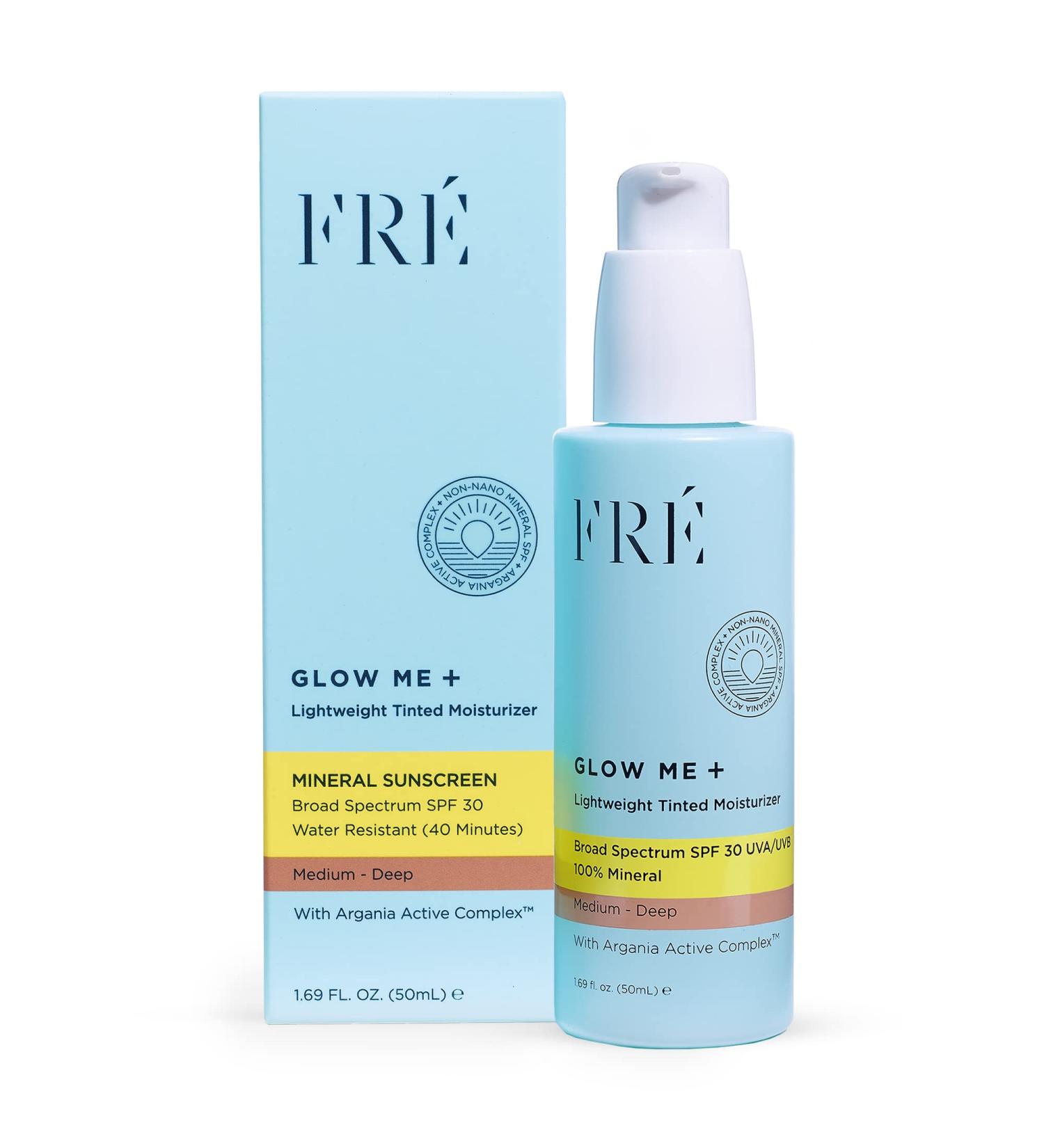 GLOW ME Tinted Mineral Sunscreen SPF 30 Face Moisturizer by FRE Skincare (Medium-Deep) | Hydrating Lightweight Cream for Healthier Glowing Skin - Buy Online on GoSupps.com