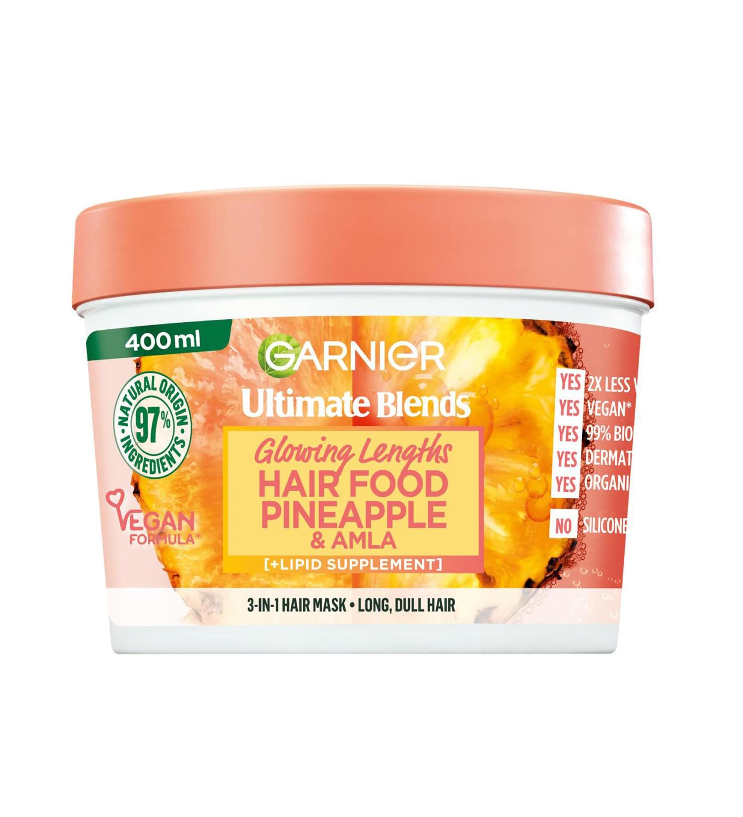 Garnier Ultimate Blends Glowing Lengths Hair Food 3-in-1 Mask 400ml - Pineapple & Amla - Buy Online on GoSupps.com