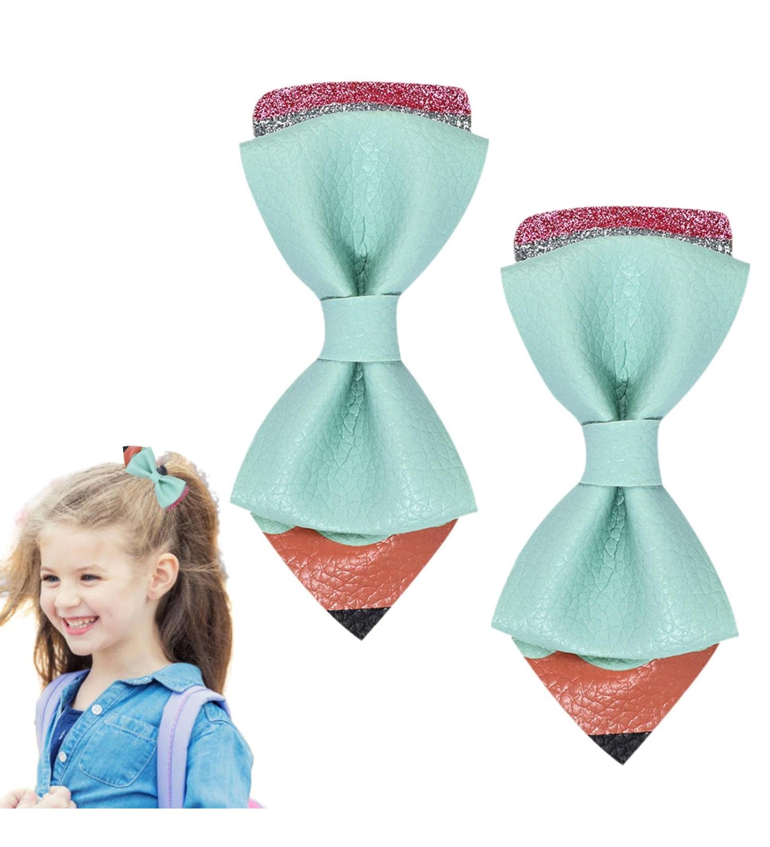 Pencil Hair Clip - Pencil Bows Hair Clips for Back to School - Unique Strong Hold Hair Clips Claw Clips School Hair Accessories for Kindergarten Students Lake Blue - Buy Online on GoSupps.com