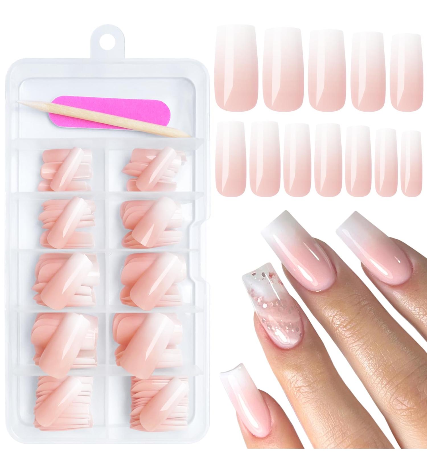 AddFavor Medium Square Press on Nails - 120pcs Pink White Gradient Fake Acrylic Nails for Women & Girls | Stylish & Easy Application - Buy Online on GoSupps.com