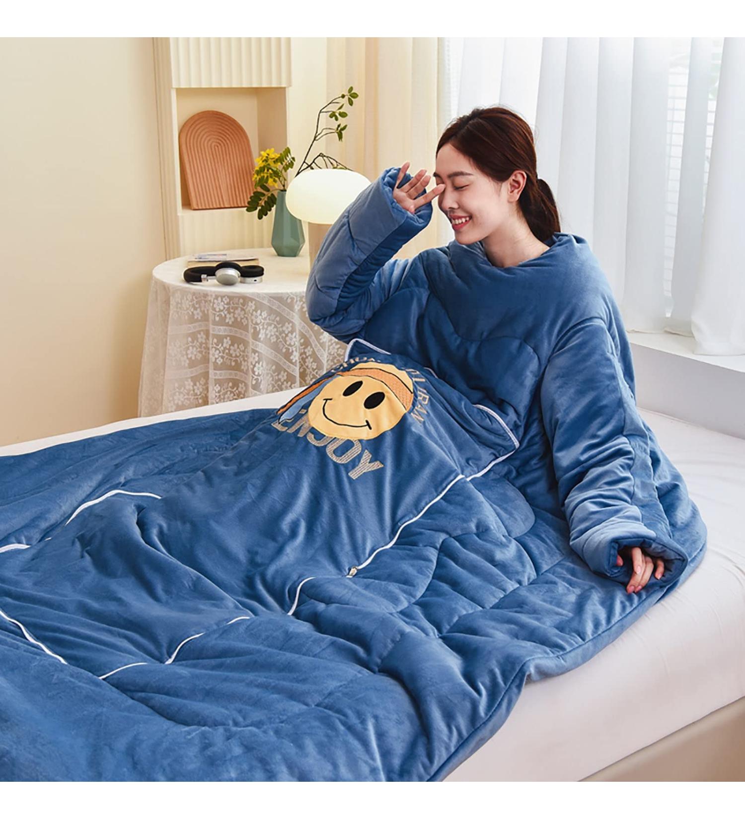 Cuddly Blue Blanket with Sleeves | Personalized Wearable Blanket for Adults | Ideal for Sofa Use | Shop Internationally - Buy Online on GoSupps.com