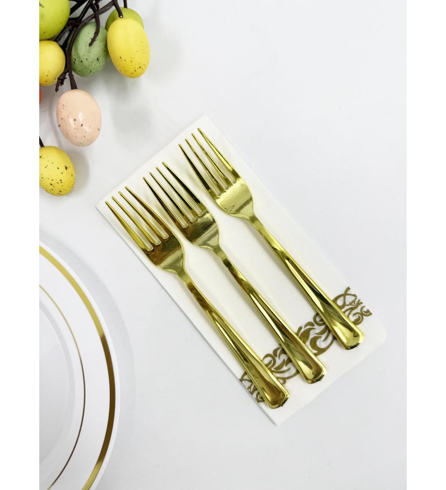 150 Count Disposable Plastic Forks 7.4-inch Heavy duty plastic Forks Ultimate Party Forks Collection Fancy Gold Plastic silverware Cutlery Perfect for Parties Catering Dinners Weddings - Buy Online on GoSupps.com