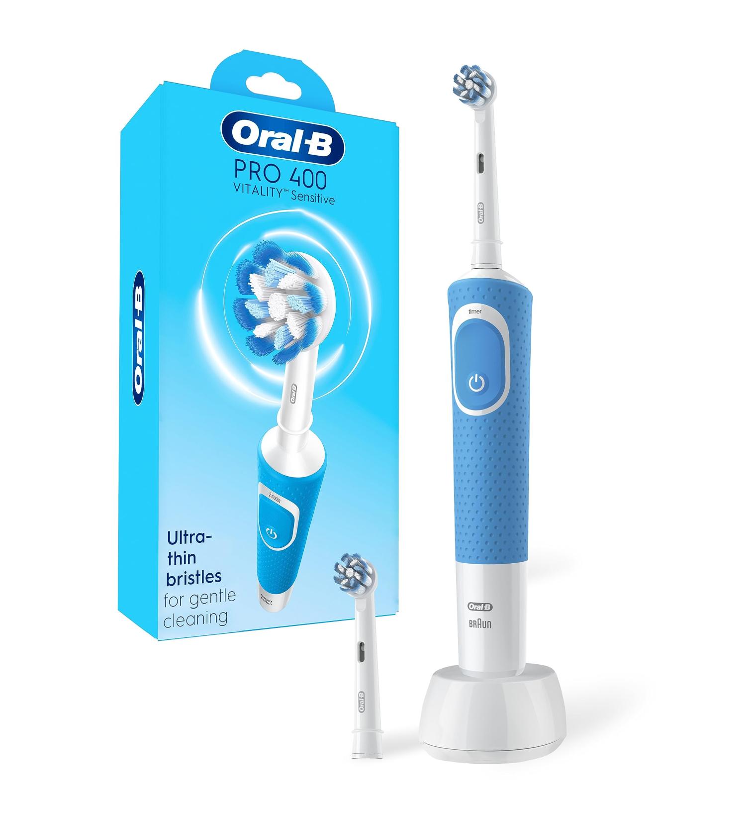 Oral-B Pro 400 Sensitive Vitality Electric Toothbrush with (2) Brush Heads Rechargeable Blue Sensitive Toothbrush - Buy Online on GoSupps.com