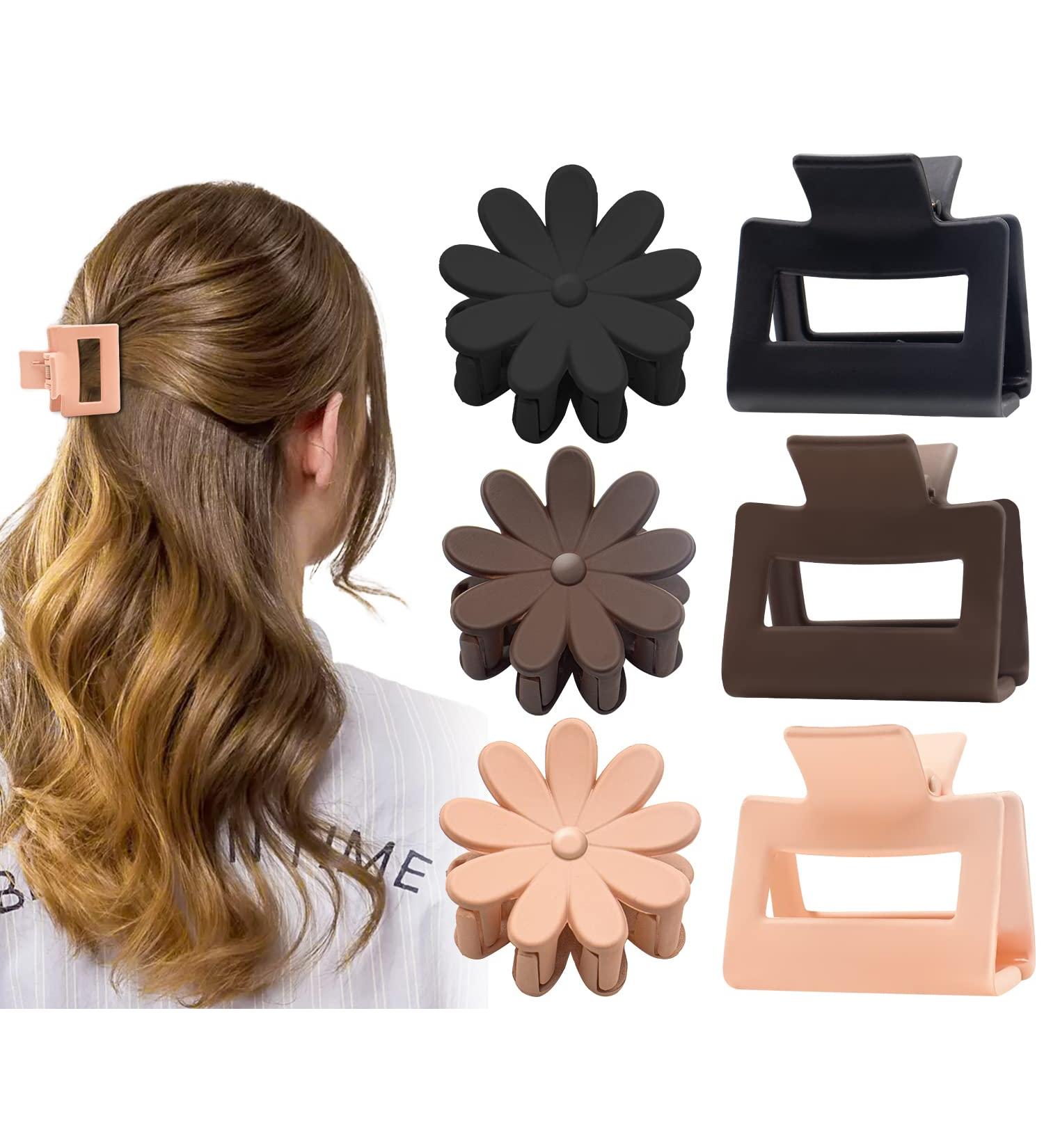 6 Pack Small Flower Claw Clips - Neutral Colors Non-Slip Hair Clips for Thin Hair - 2 Inch Rectangle Design for Women & Girls - Buy Online on GoSupps.com