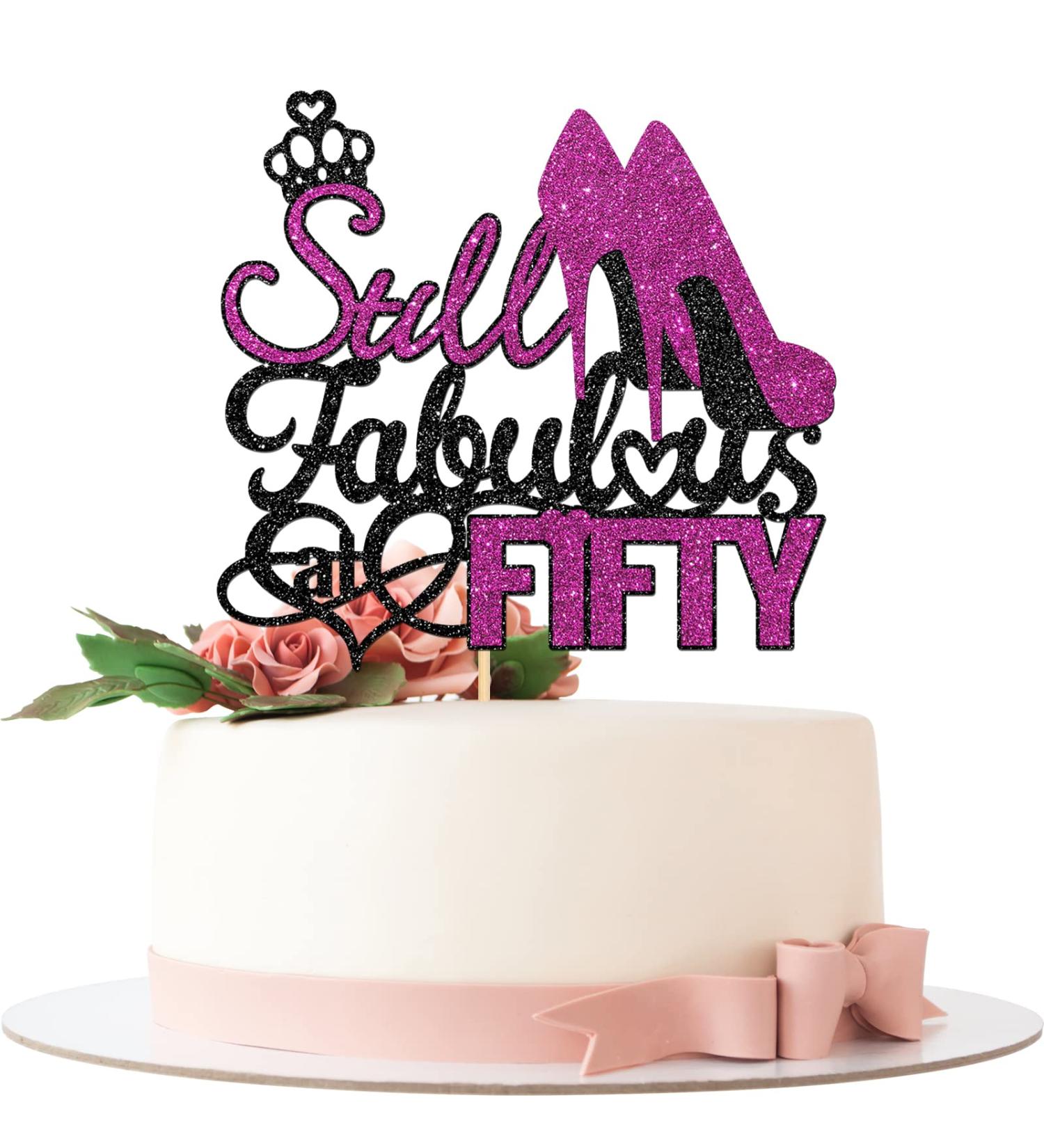Still Fabulous at Fifty Cake Topper Happy 50th Birthday Party Decorations Woman 50th Anniversary - Cheers to 50 Years Theme Birthday Cake Decors Female Birthday Theme Party Supplies Black/Purple - Buy Online on GoSupps.com