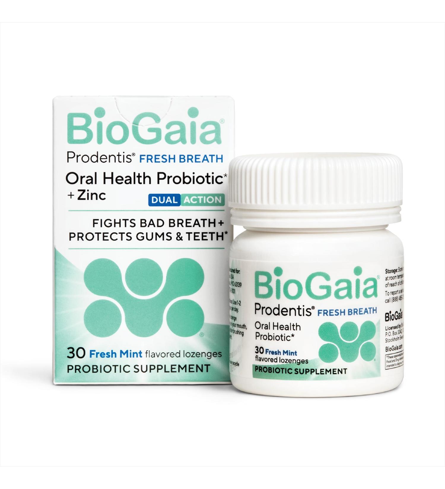 BioGaia Prodentis Fresh Breath | Oral Probiotics + Zinc | Fights Bad Breath & Halitosis | Boosts Fresh Breath | Promotes Healthy Gums & Teeth | Fresh Mint Flavor | 30 Dental Probiotic Lozenges - Buy Online on GoSupps.com