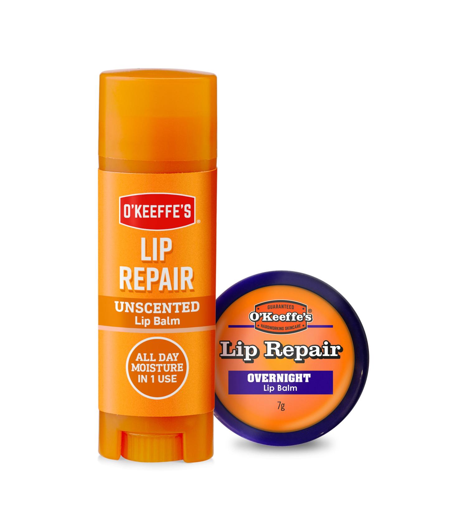 O'Keeffe's Unscented Lip Repair Balm 4.2g & Overnight Lip Repair 7g (Pack of 2) - Buy Online on GoSupps.com