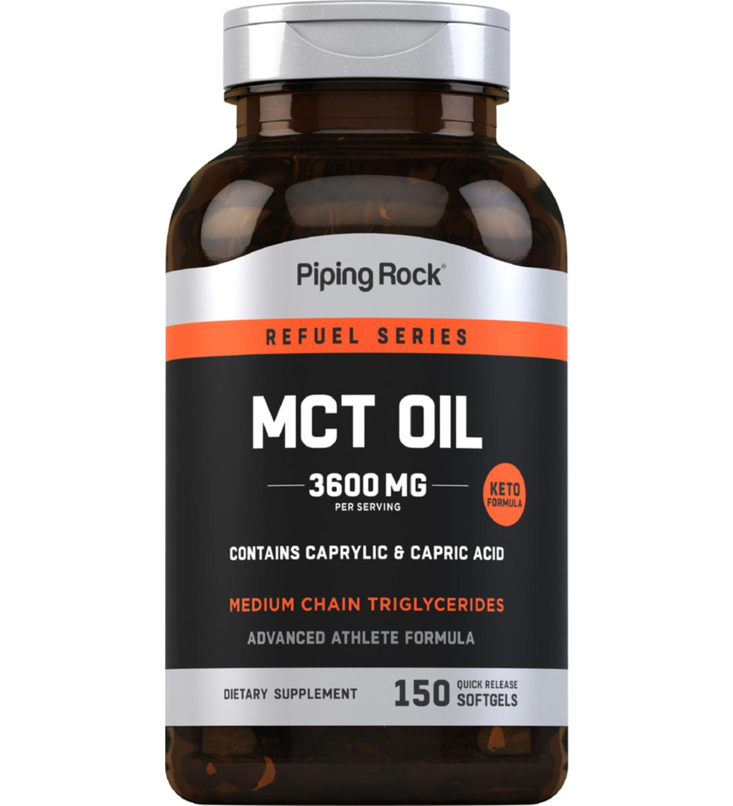 Piping Rock MCT Oil Softgel Capsules 3600mg | 150 Pills | Keto-Approved Supplement with Caprylic and Capric Acid | Non-GMO Gluten Free - Buy Online on GoSupps.com