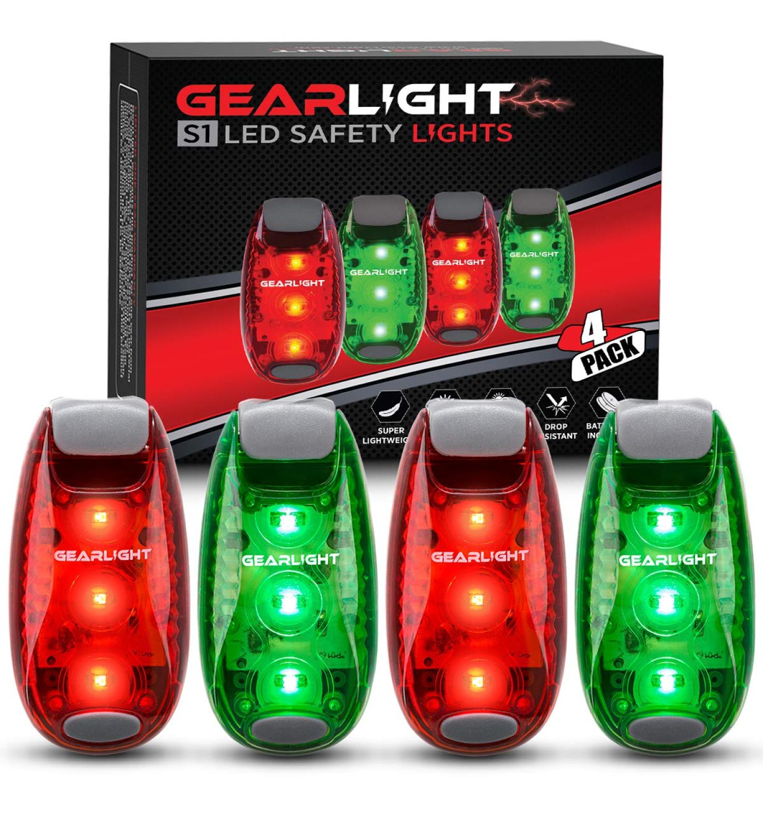 GearLight S1 LED Safety Lights 4 Pack - Clip On Strobe for Boat, Kayak, Bike, Dog Collar, Stroller, Runners - Night Running Flashing Blinking Reflective Accessories - Buy Online on GoSupps.com