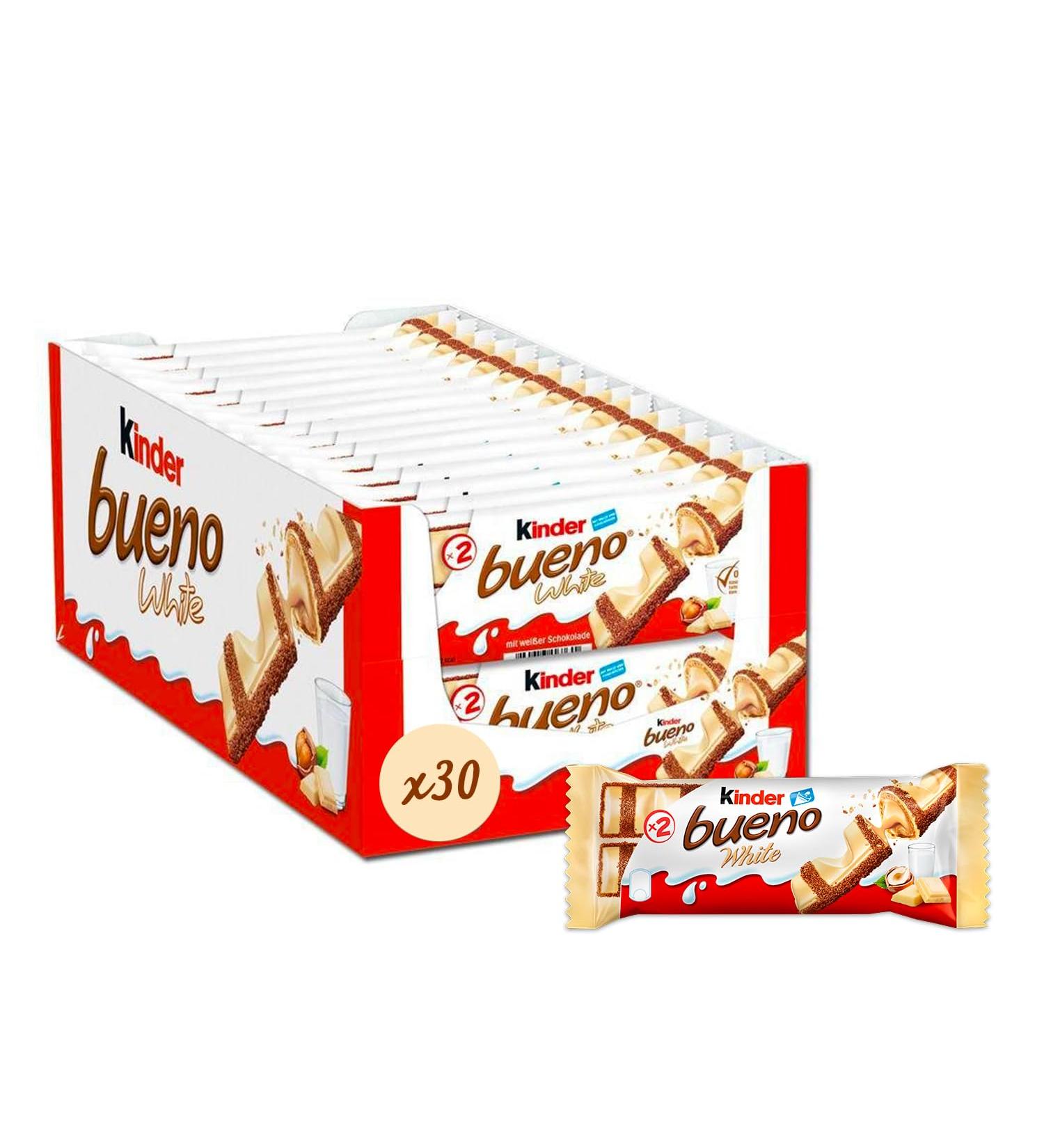  Kinder Kinder Bueno White - Thin Wafer Coated in White Chocolate with a Milk and Hazelnut Center - Soft and Crispy Biscuit - Sharing Size - 30 x 2 Bars (39g) - Buy Online on GoSupps.com