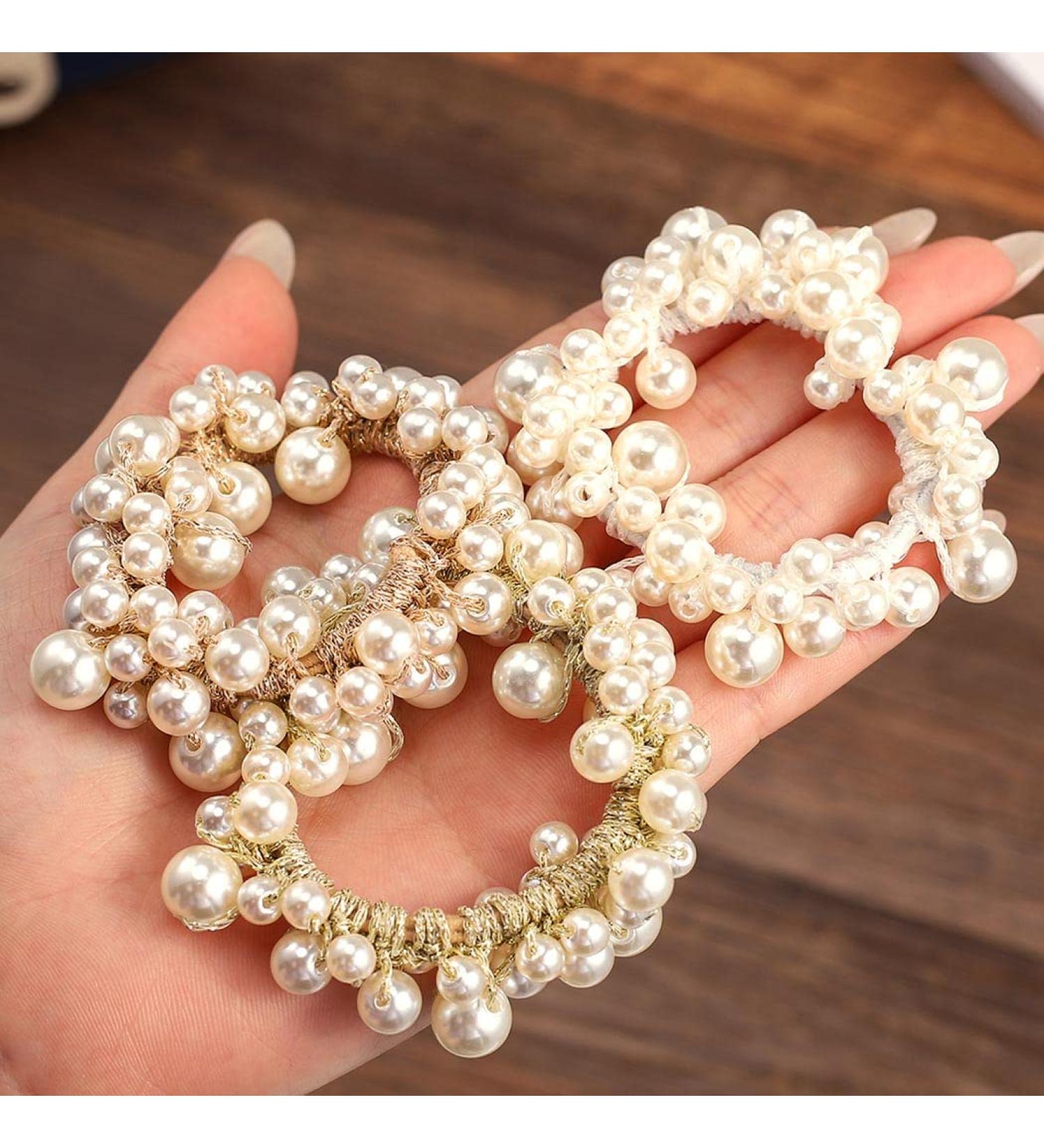 Brinie Pearl Hair Ties - White Elastic Scrunchies for Women and Girls (Pack of 3) - Buy Online on GoSupps.com